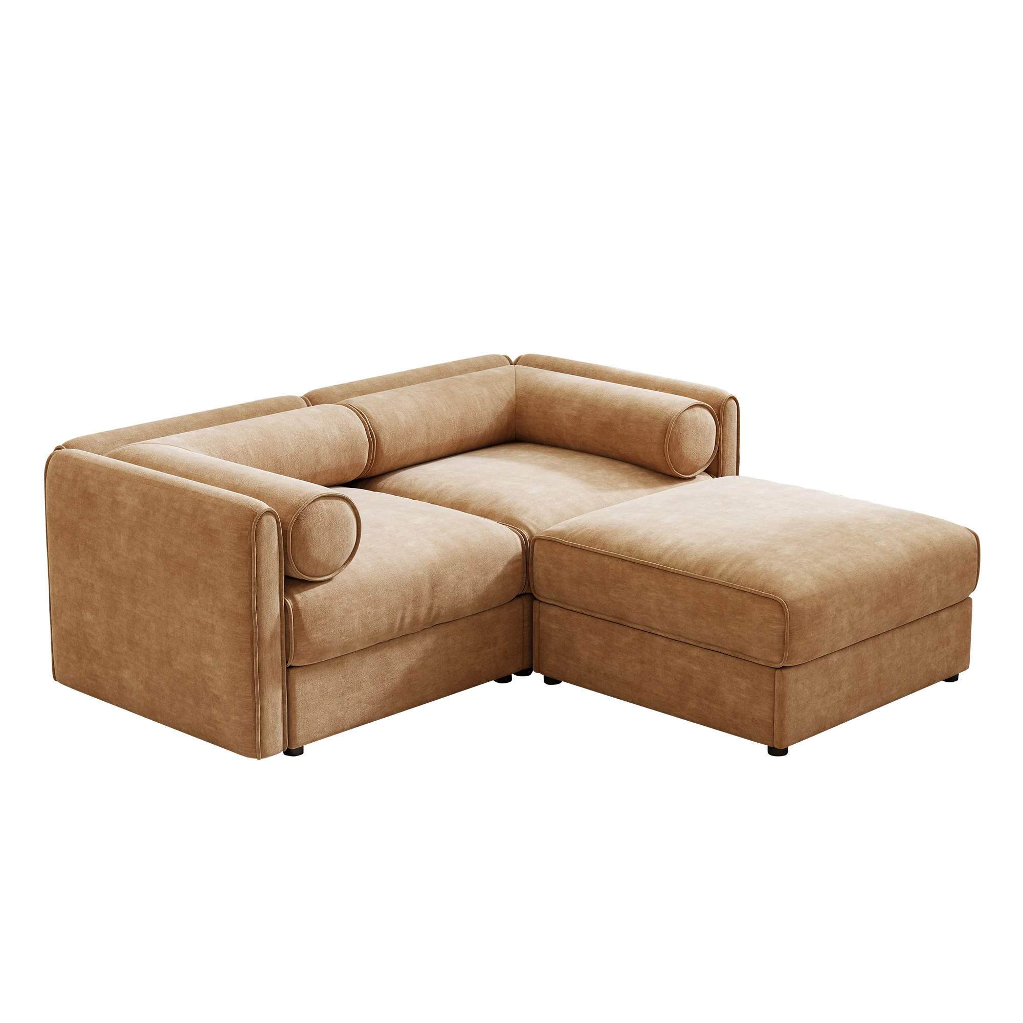 Walker Edison | Modern Stylish Camel Chenille Loveseat Sofa with Ottoman - Image 11