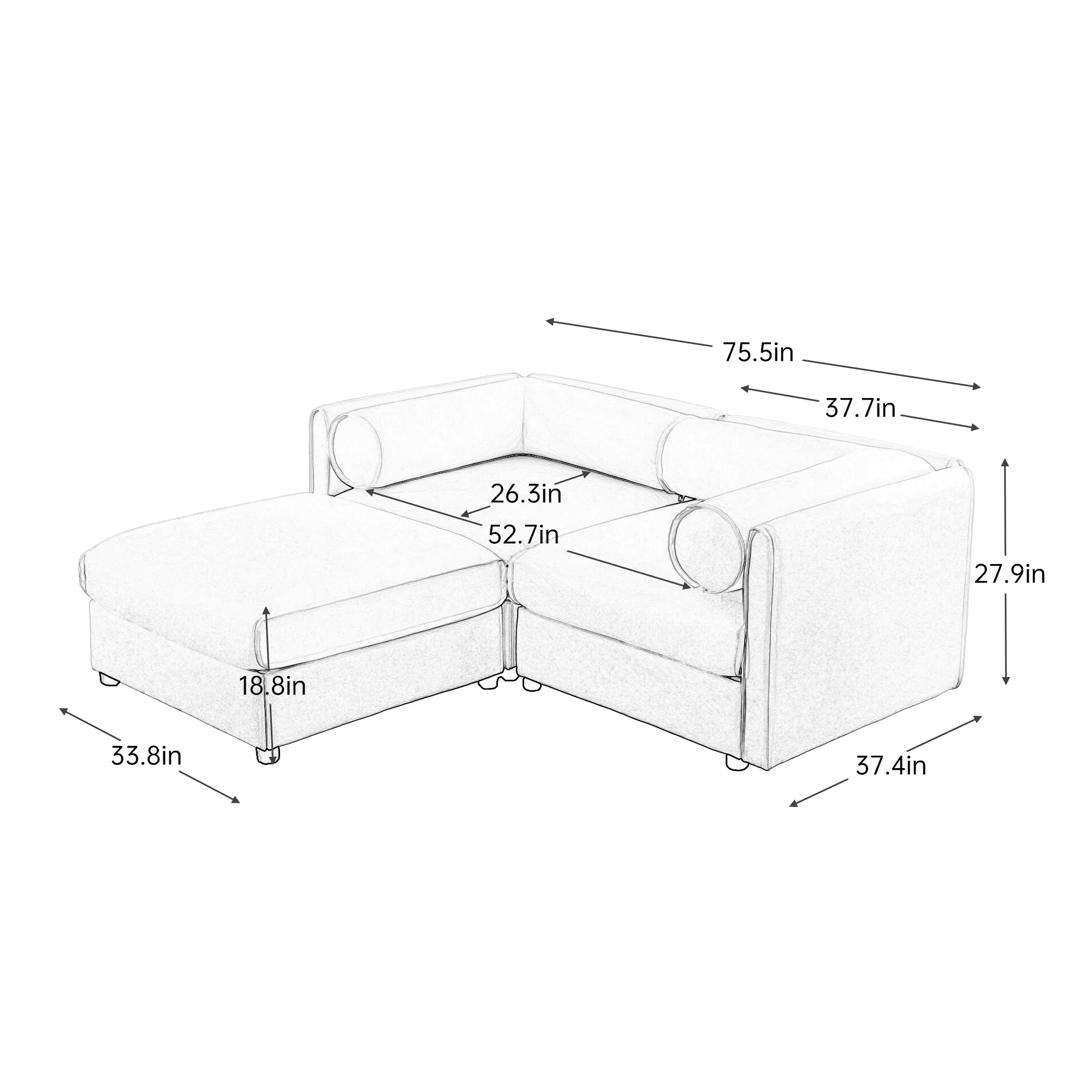 Walker Edison | Modern Stylish Camel Chenille Loveseat Sofa with Ottoman - Image 5