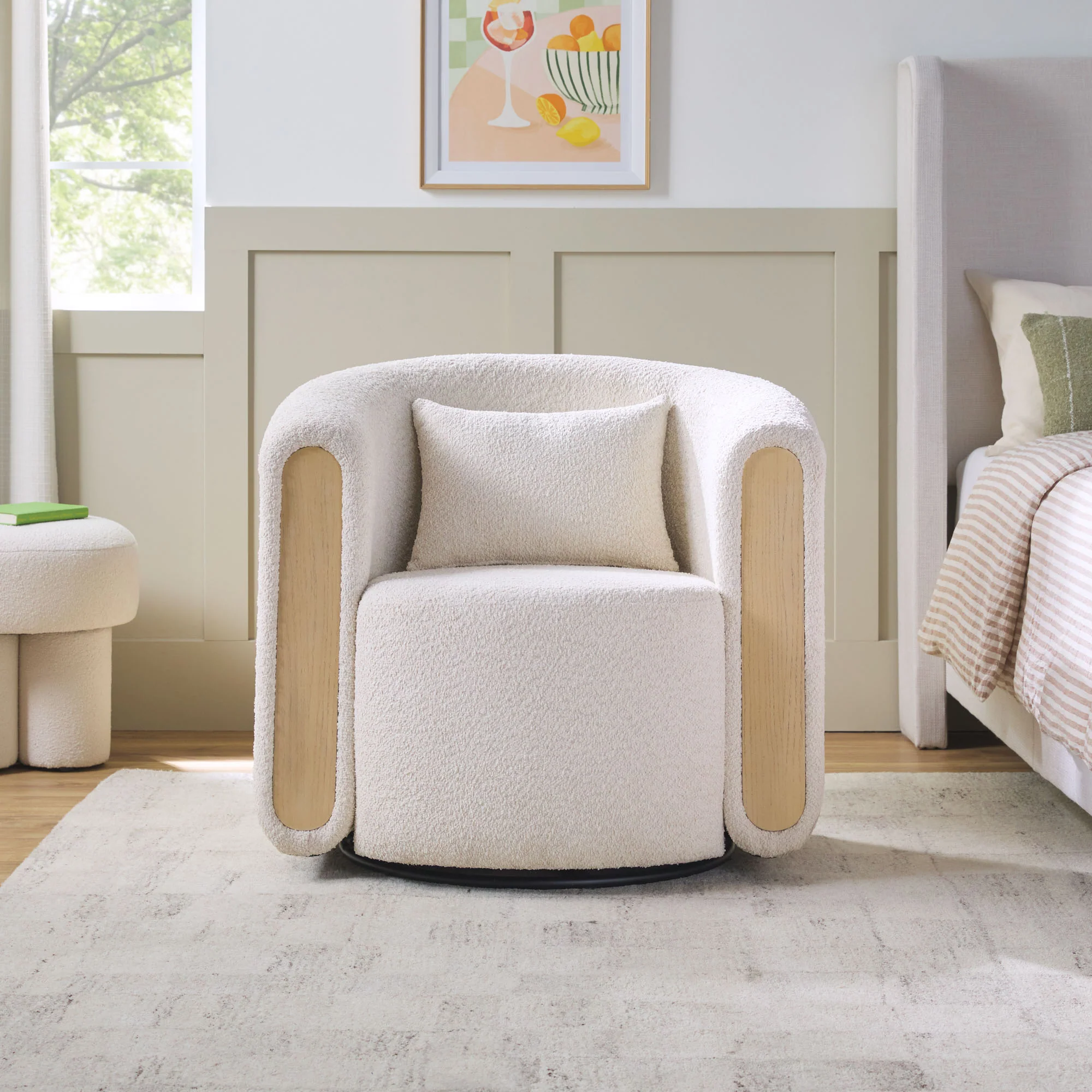 Chantelle Modern Boucle Upholstered Fully Assembled Swivel Barrel Accent Chair - Image 5
