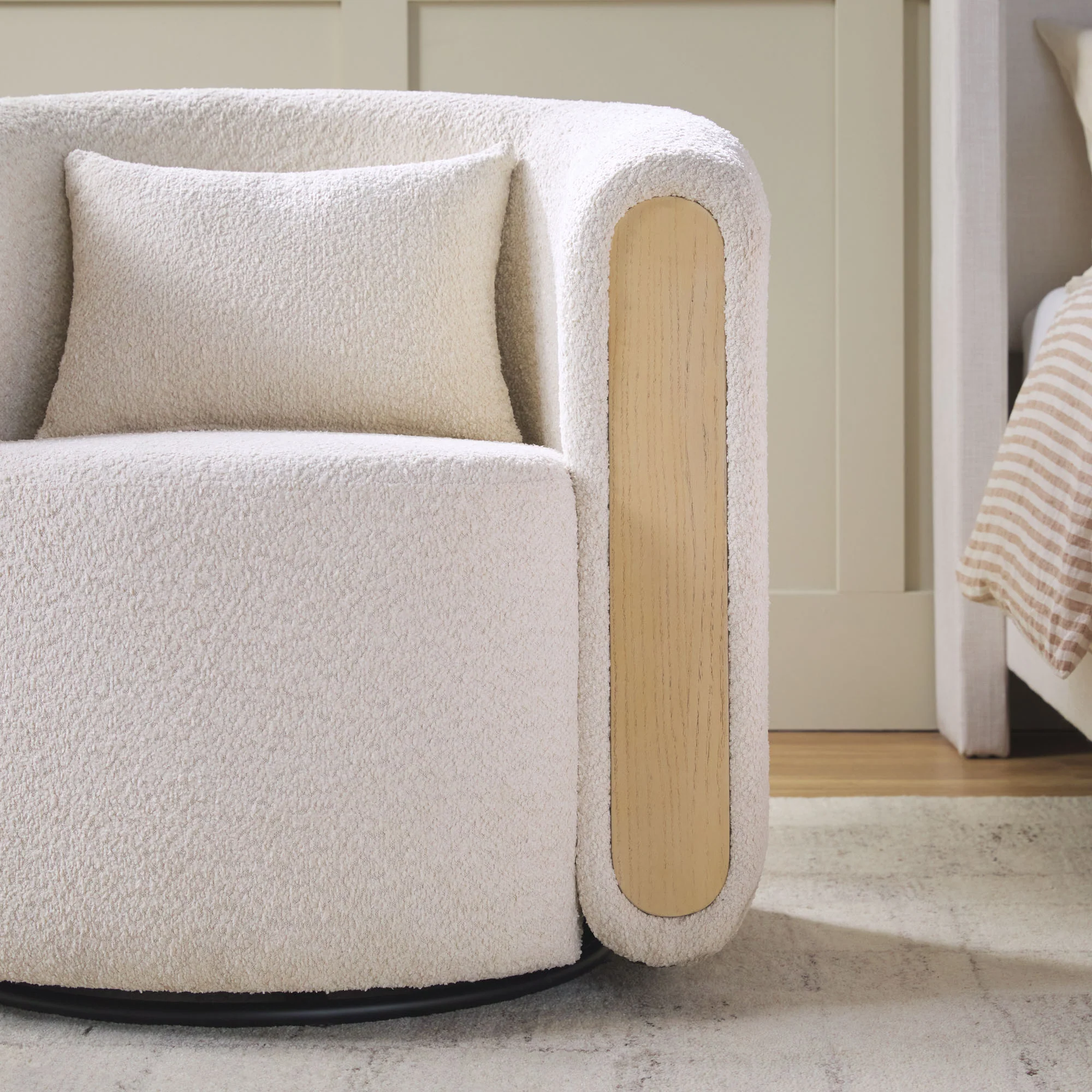 Chantelle Modern Boucle Upholstered Fully Assembled Swivel Barrel Accent Chair - Image 9