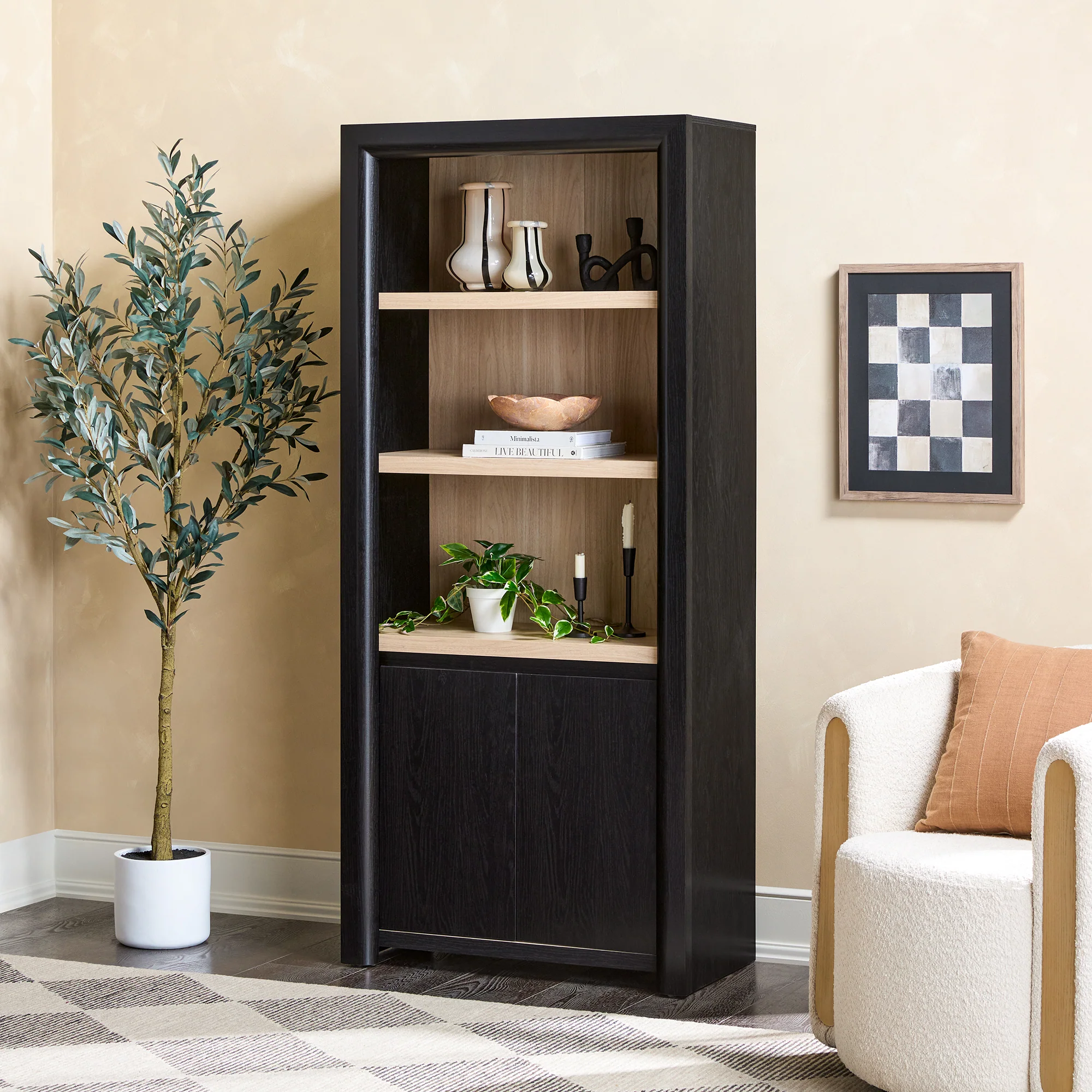 Amira Modern Wood Bookshelf with Storage Cabinet