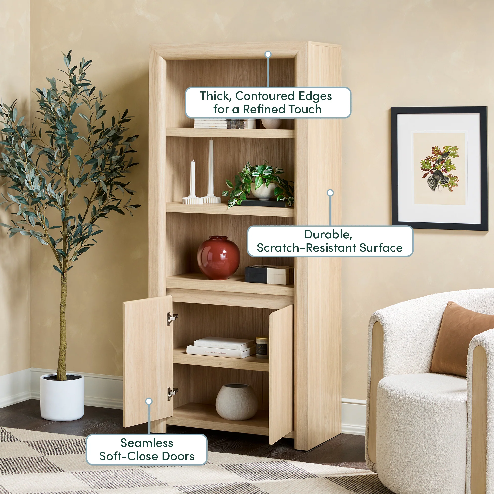 Amira Modern Wood Bookshelf with Storage Cabinet - Image 12
