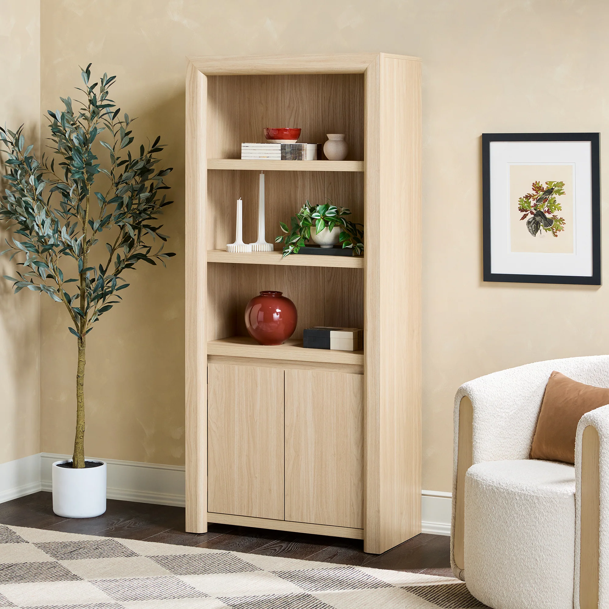 Amira Modern Wood Bookshelf with Storage Cabinet - Image 2