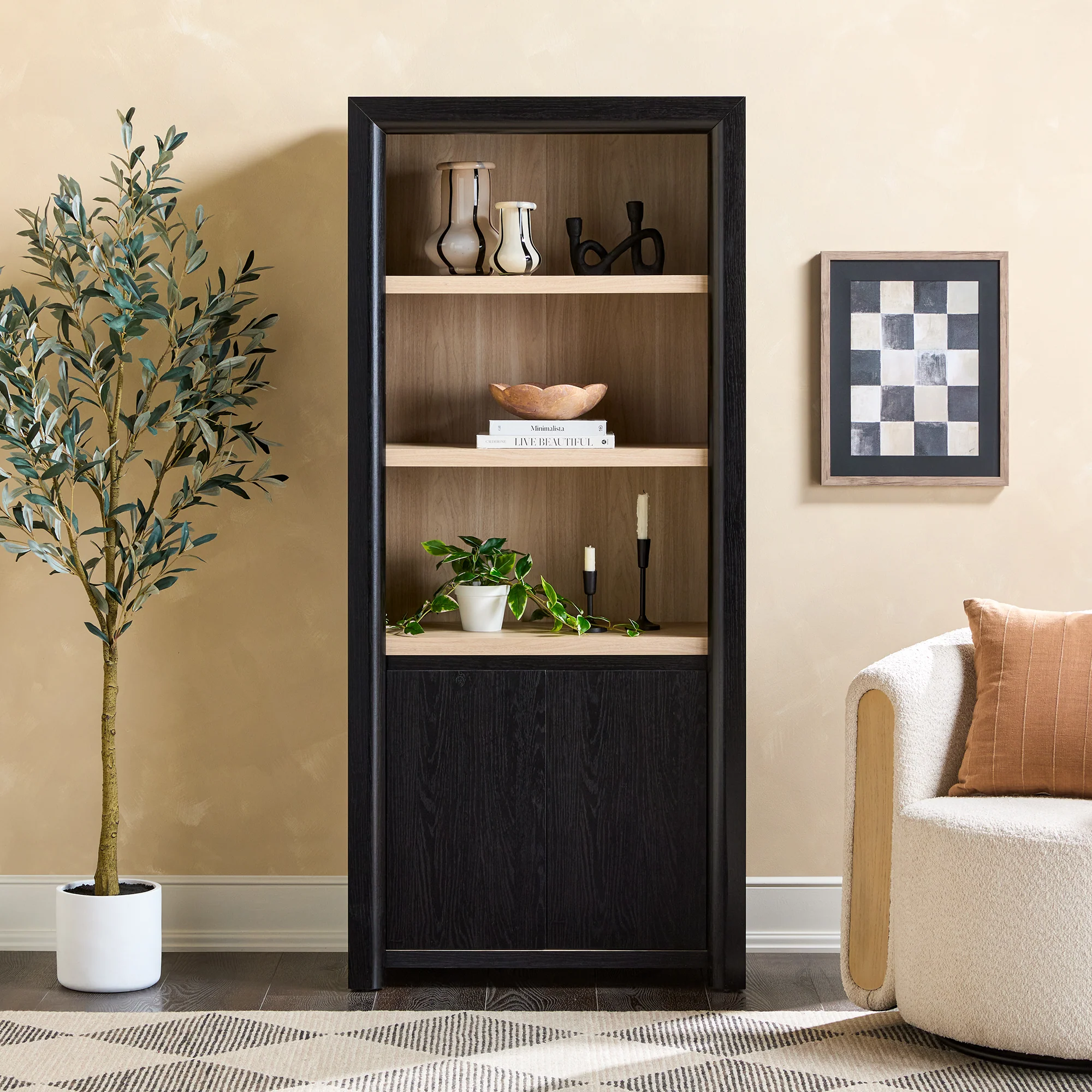 Amira Modern Wood Bookshelf with Storage Cabinet - Image 3
