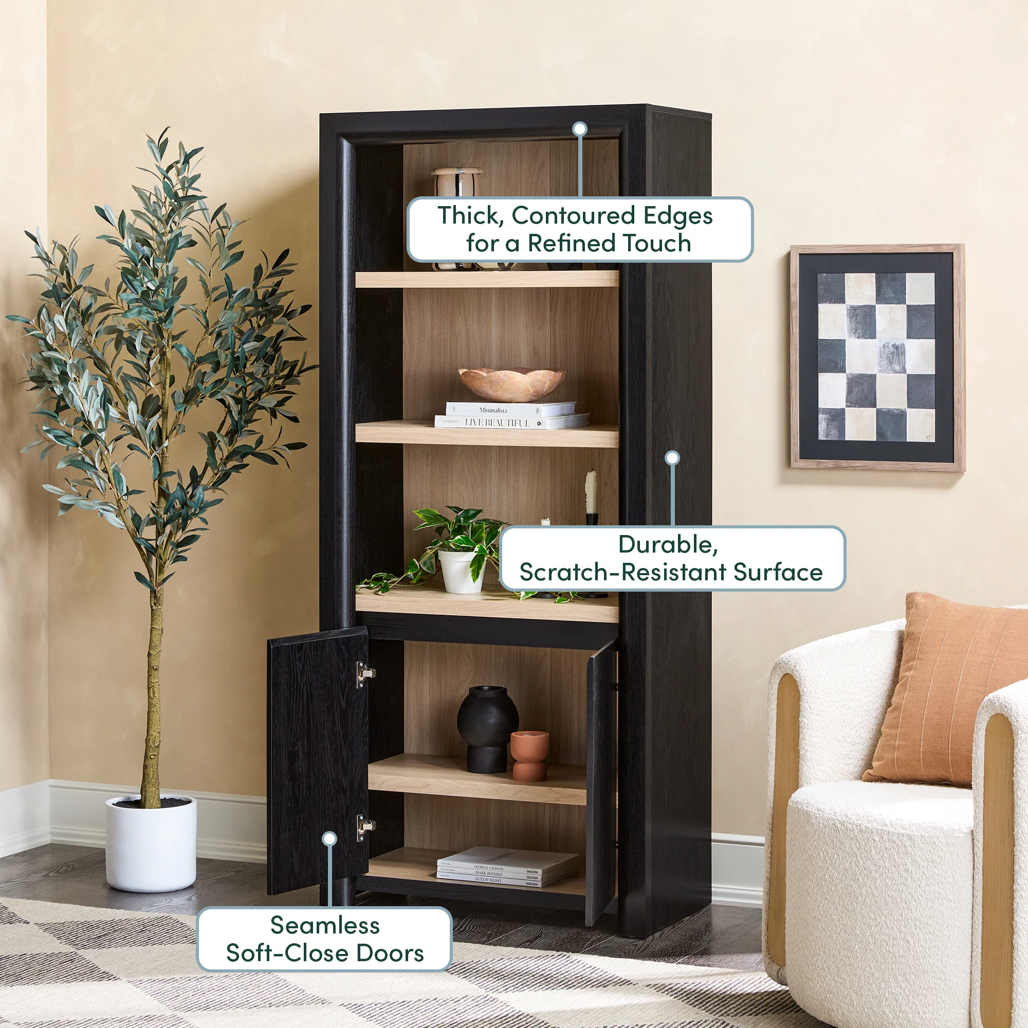 Amira Modern Wood Bookshelf with Storage Cabinet - Image 4