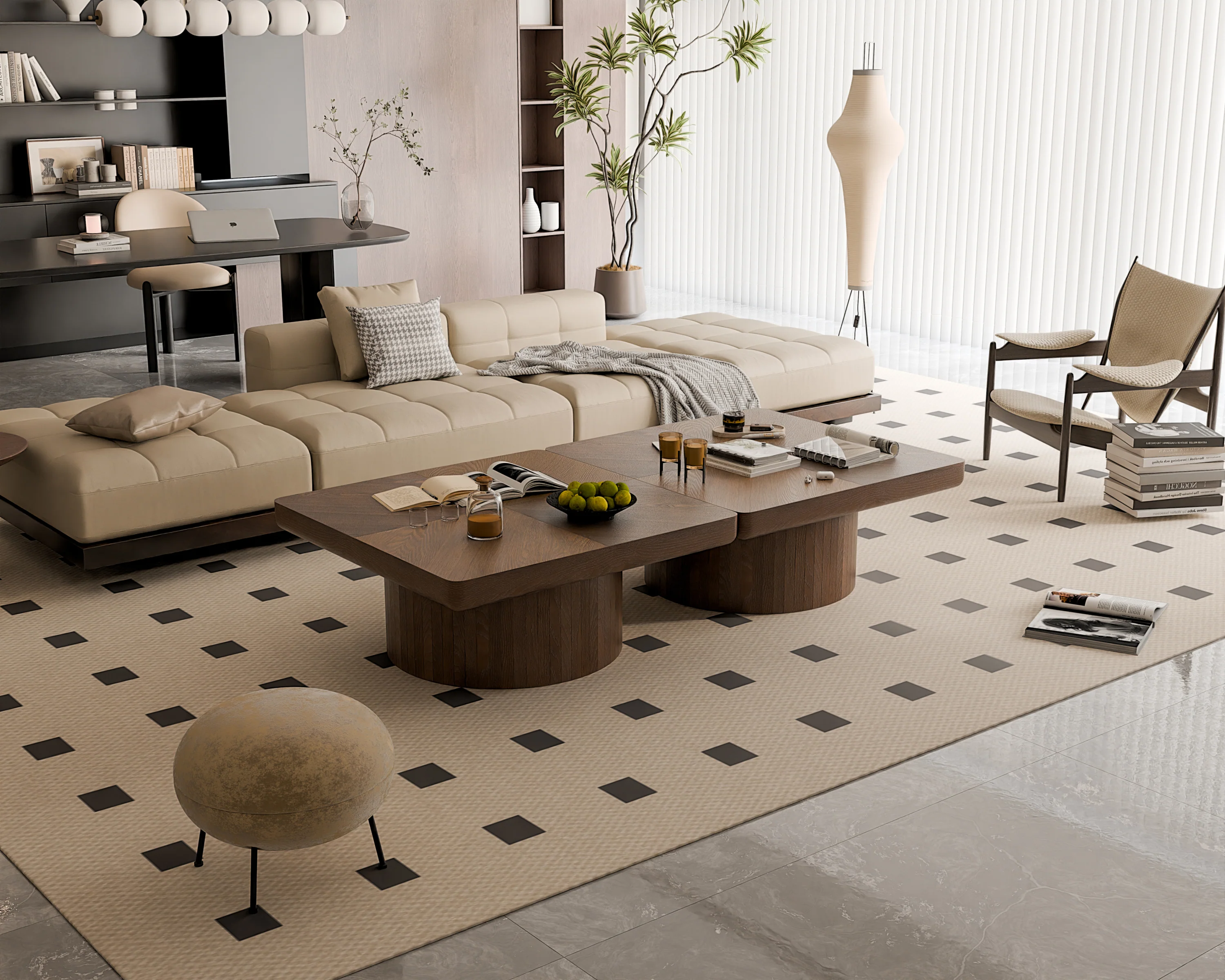 Modern Veneer 34.6'' Square Fluted Cylindrical Base Coffee Table - Image 15