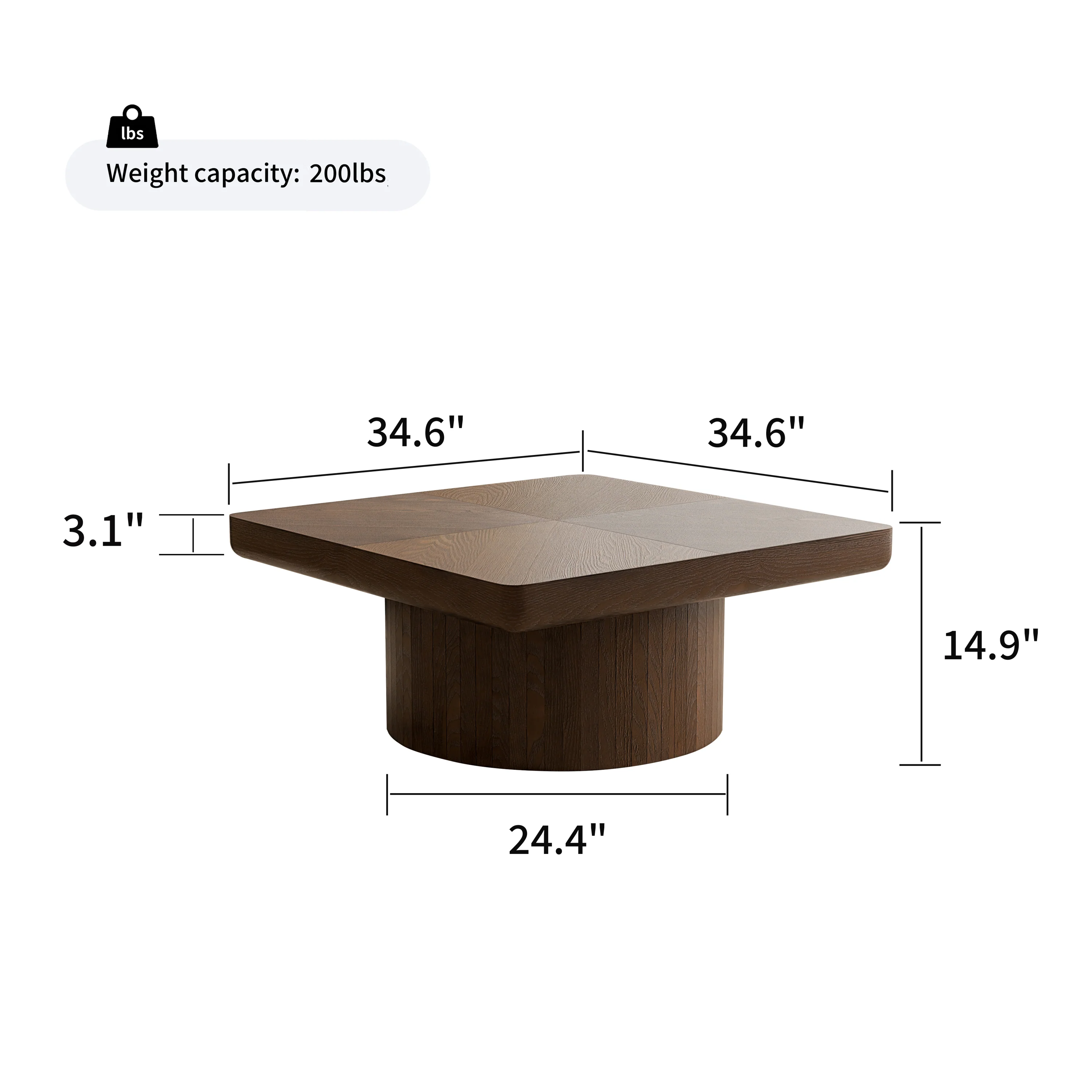 Modern Veneer 34.6'' Square Fluted Cylindrical Base Coffee Table - Image 17