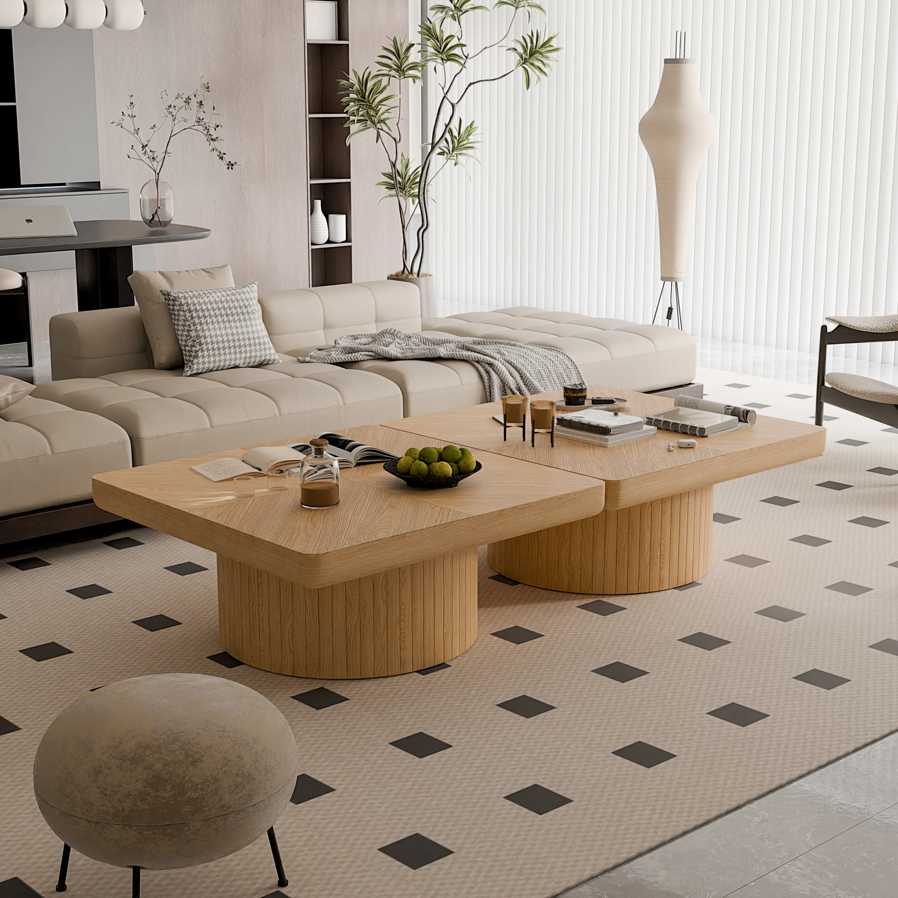 Modern Veneer 34.6'' Square Fluted Cylindrical Base Coffee Table - Image 19