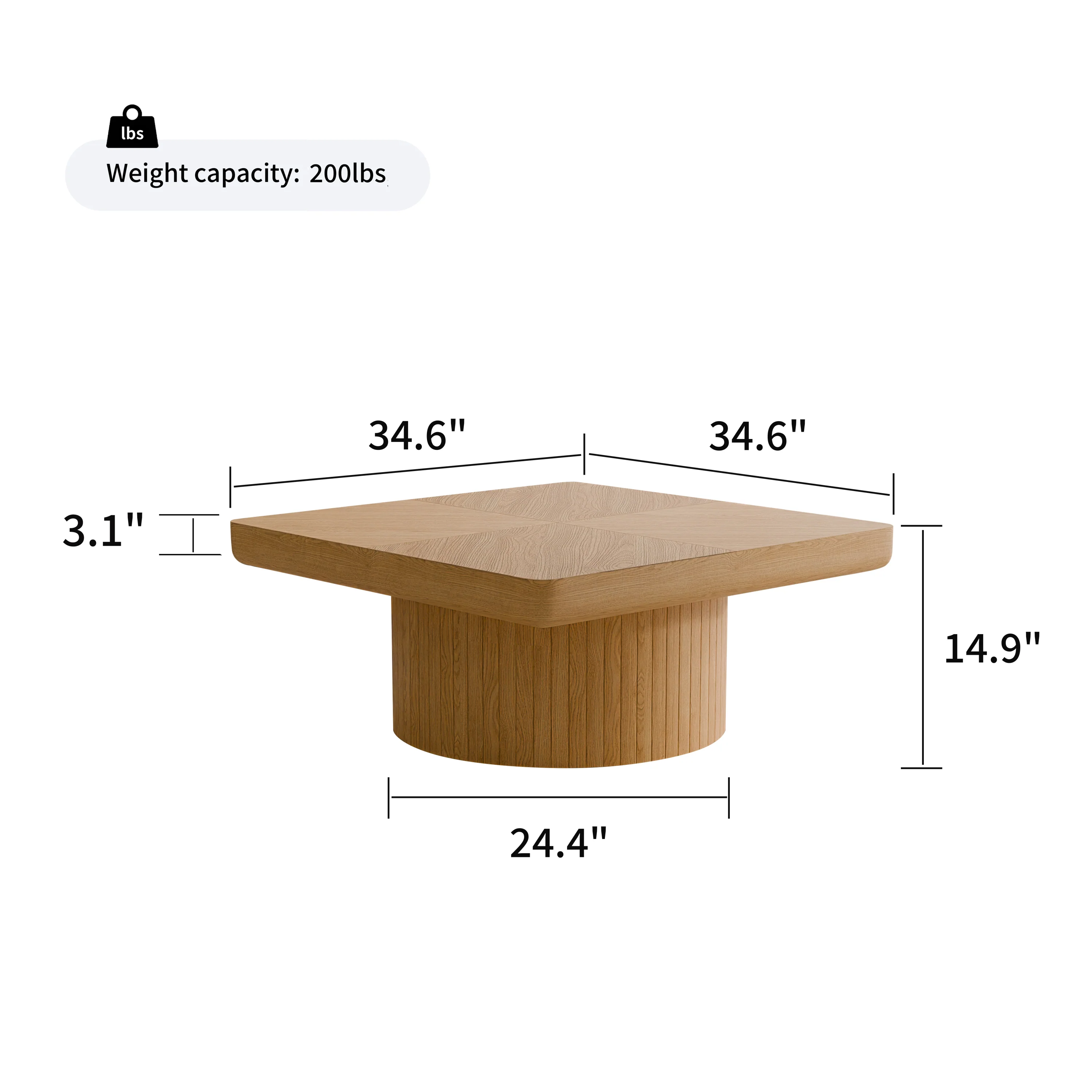 Modern Veneer 34.6'' Square Fluted Cylindrical Base Coffee Table - Image 25