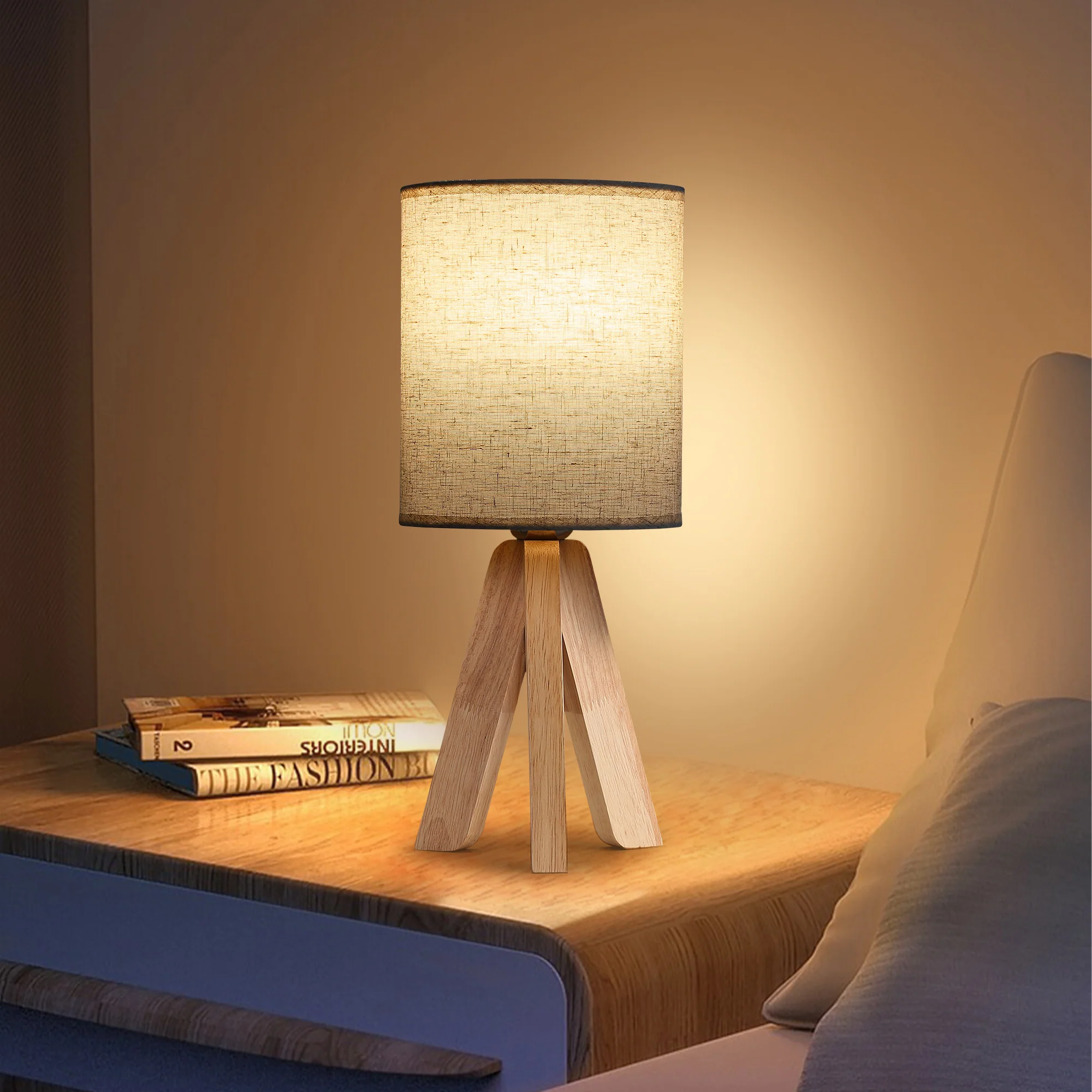 Modern Wooden Base Nightstand Table Lamp Set of 2 - Image 2