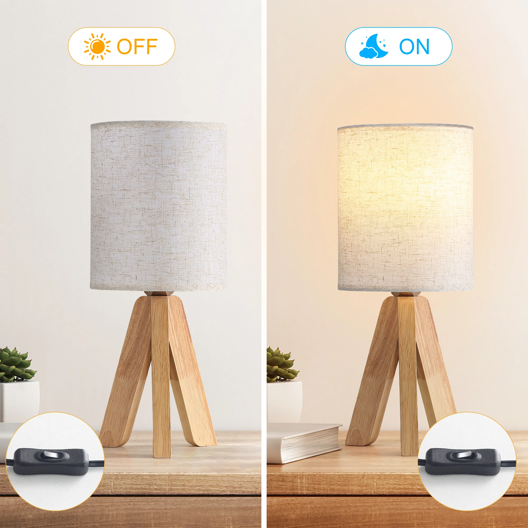 Modern Wooden Base Nightstand Table Lamp Set of 2 - Image 4