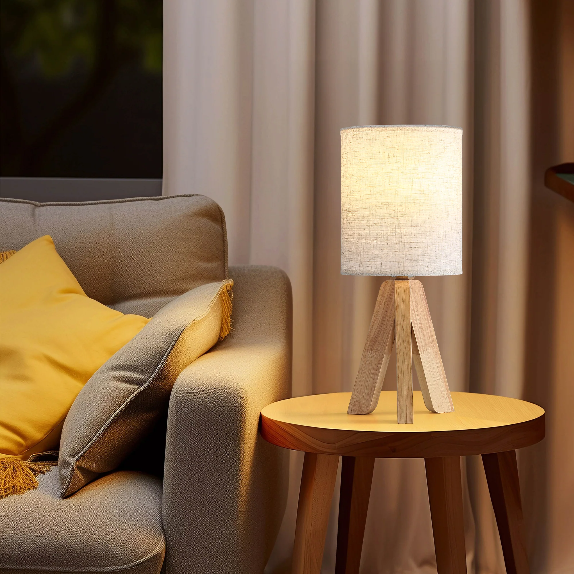 Modern Wooden Base Nightstand Table Lamp Set of 2 - Image 6