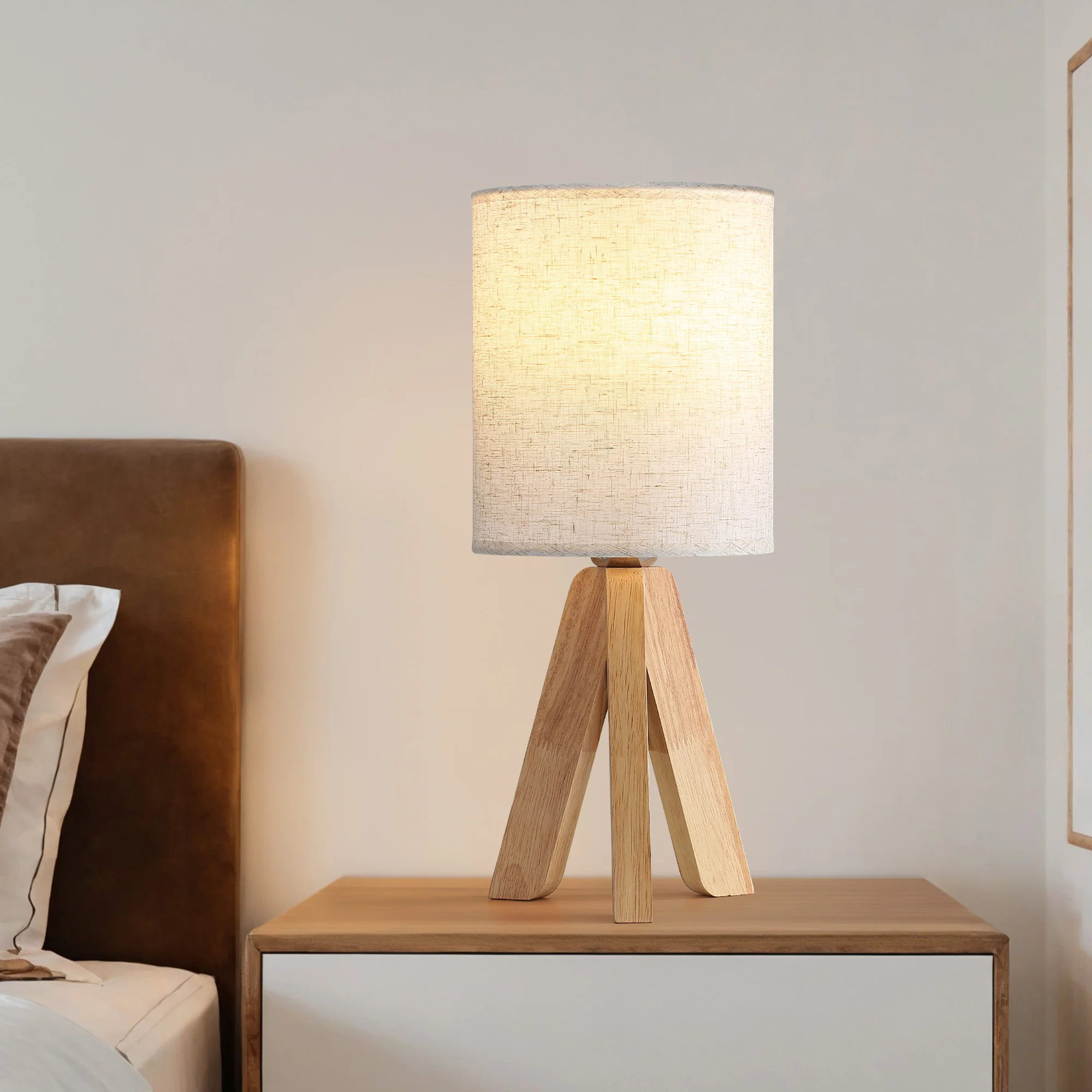 Modern Wooden Base Nightstand Table Lamp Set of 2 - Image 7