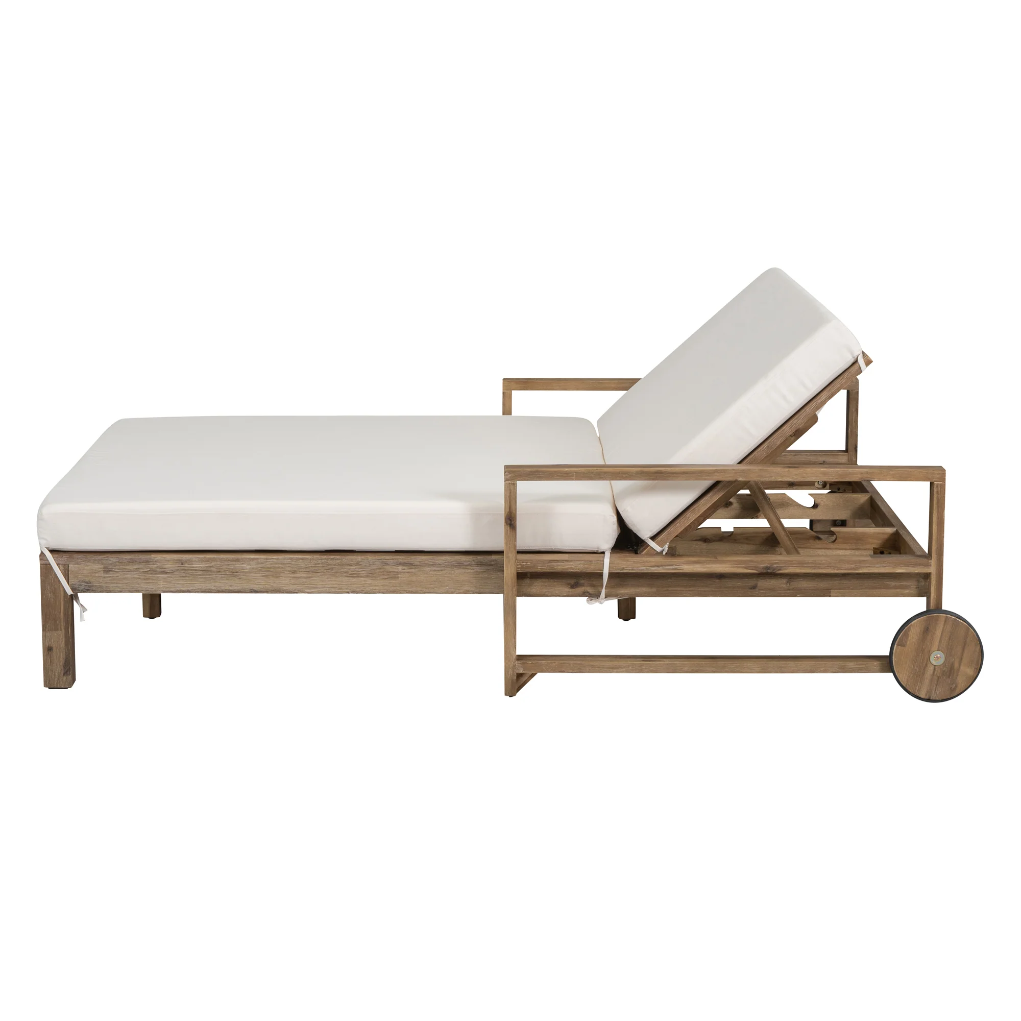 Modern Teak Wood Outdoor Patio Sunbathing Lounge Bed - Image 20