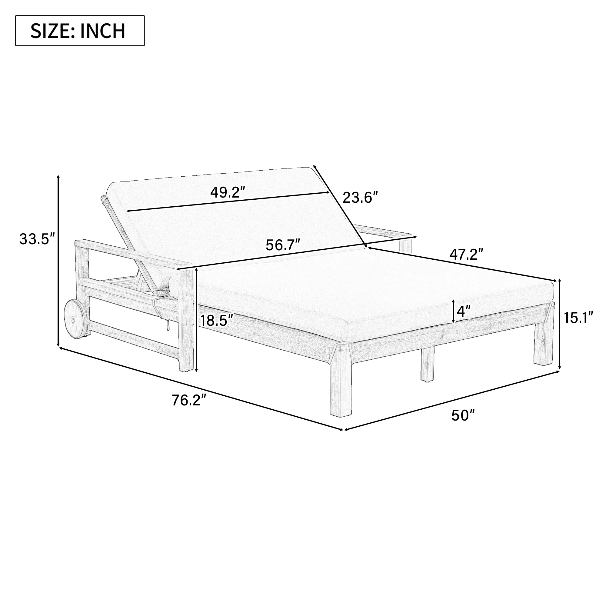 Modern Teak Wood Outdoor Patio Sunbathing Lounge Bed - Image 4