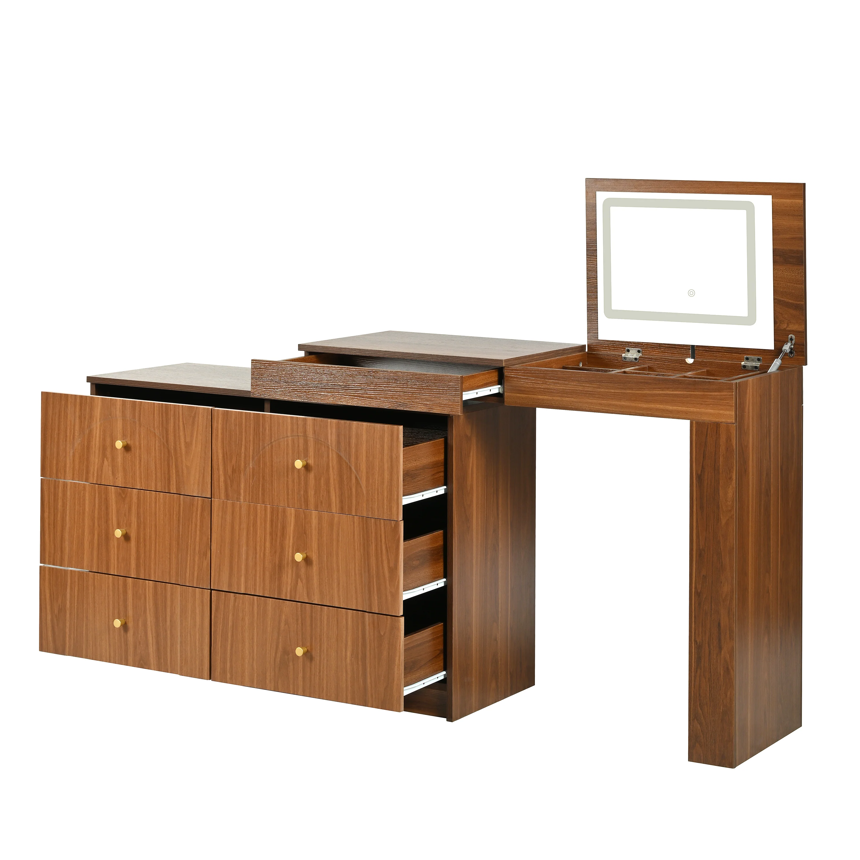Walker Edison | Multi-Functional Vanity Desk/Dresser Set with Flip-Top Mirror and Lights - Image 12