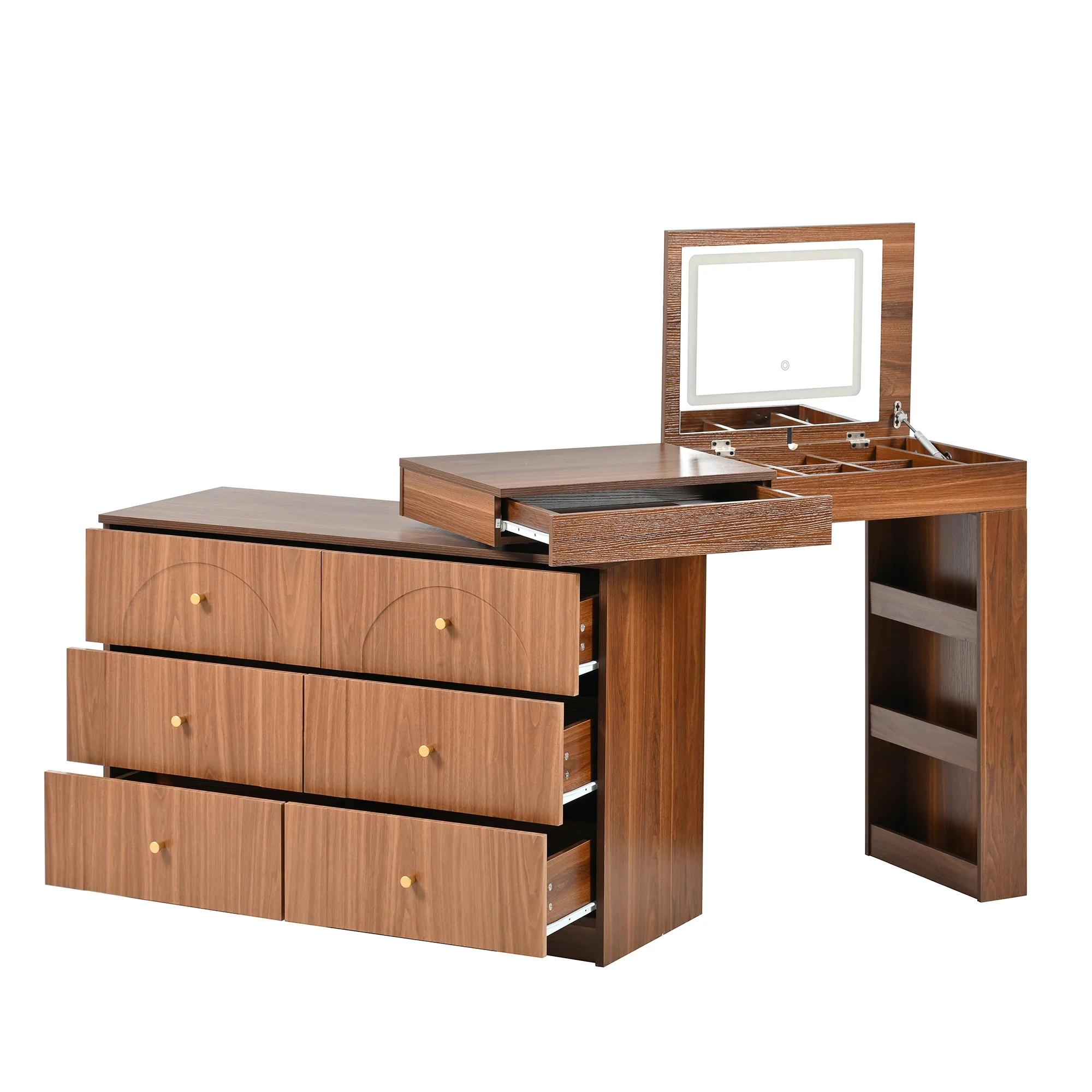 Walker Edison | Multi-Functional Vanity Desk/Dresser Set with Flip-Top Mirror and Lights - Image 13