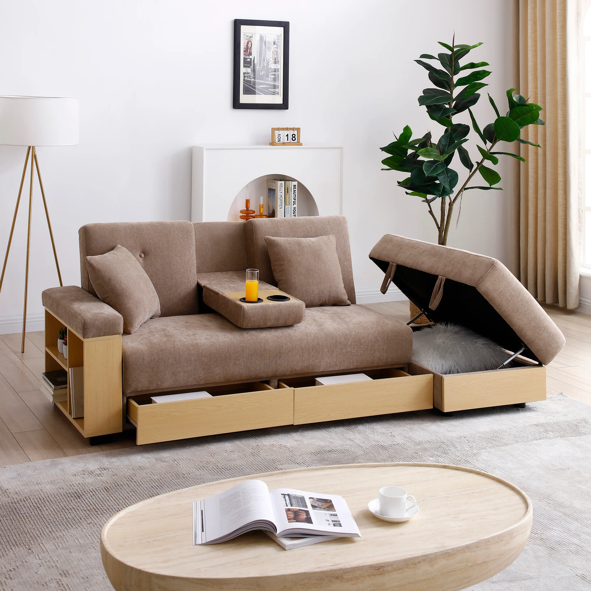 Multifunctional Convertible Sleeper Bed Sofa with Storage Ottoman - Image 10
