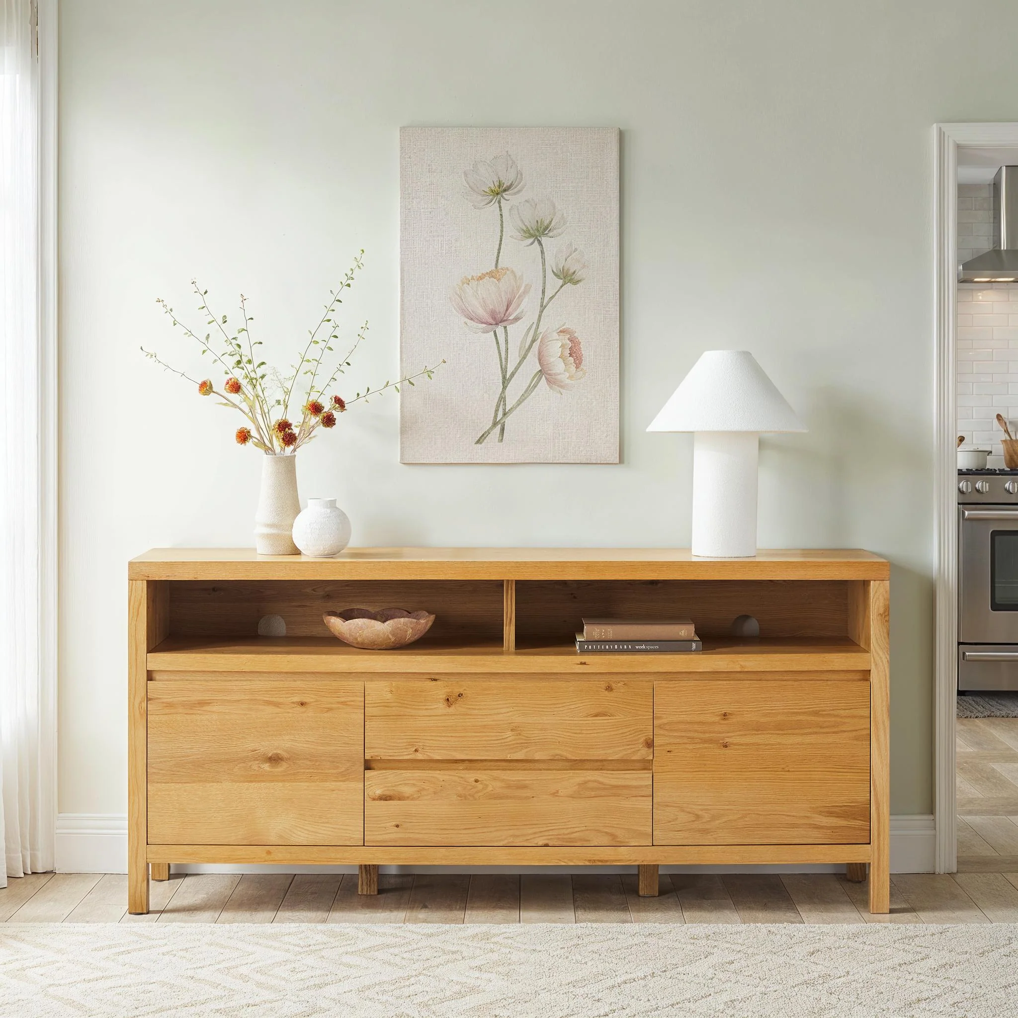 Nash 65" Modern Farmhouse Rustic Oak Wood Sideboard TV Stand - Image 13