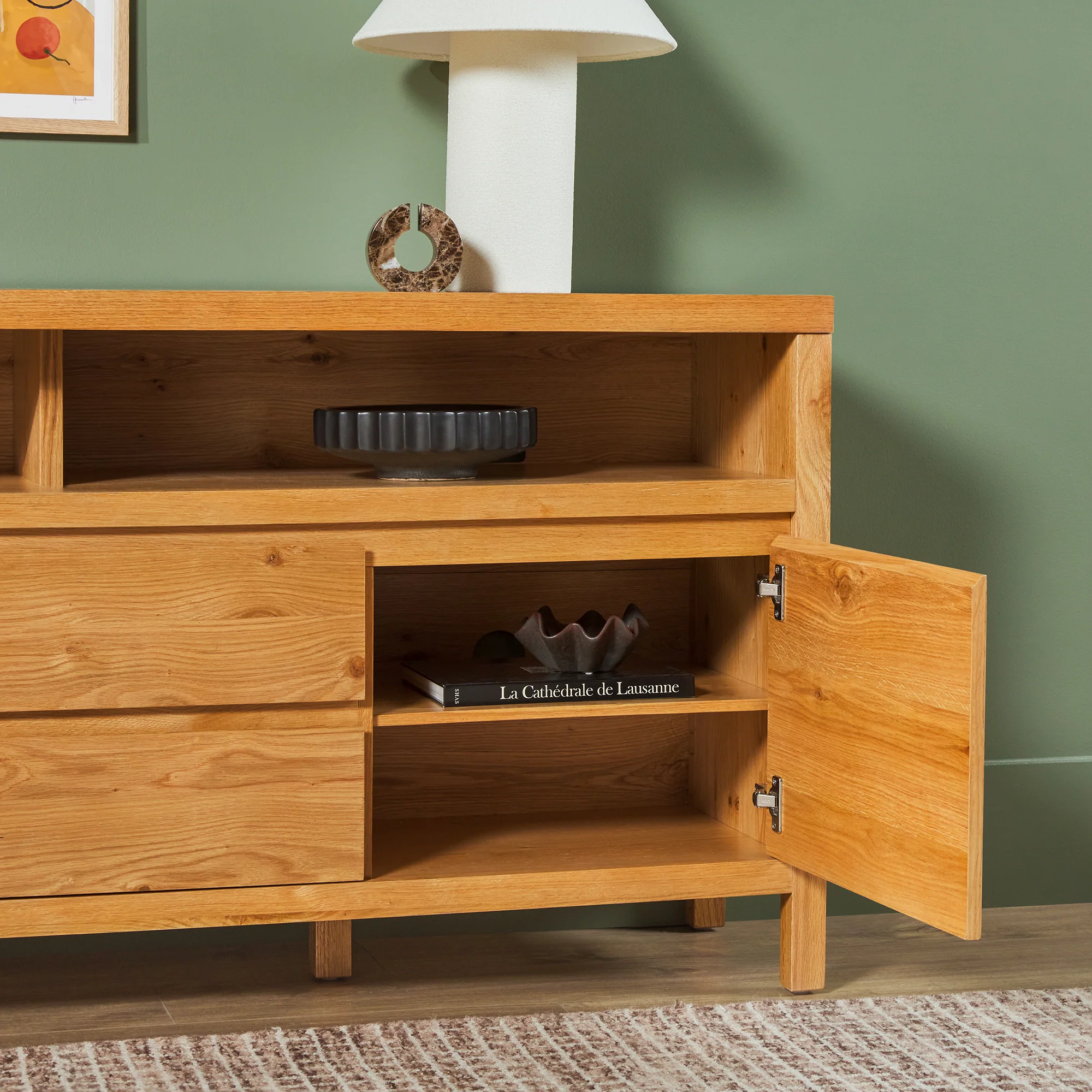 Nash 65" Modern Farmhouse Rustic Oak Wood Sideboard TV Stand - Image 20