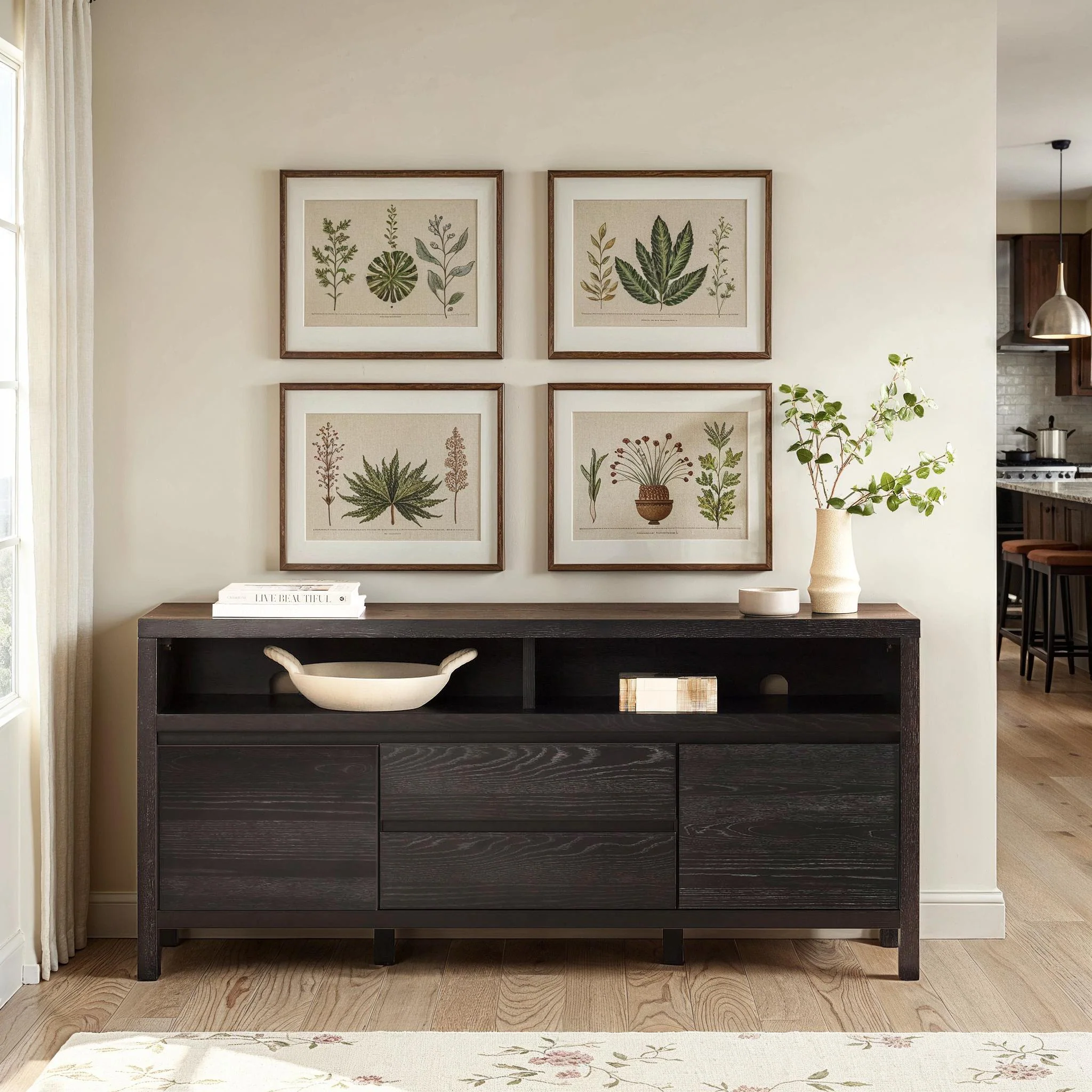 Nash 65" Modern Farmhouse Rustic Oak Wood Sideboard TV Stand - Image 4