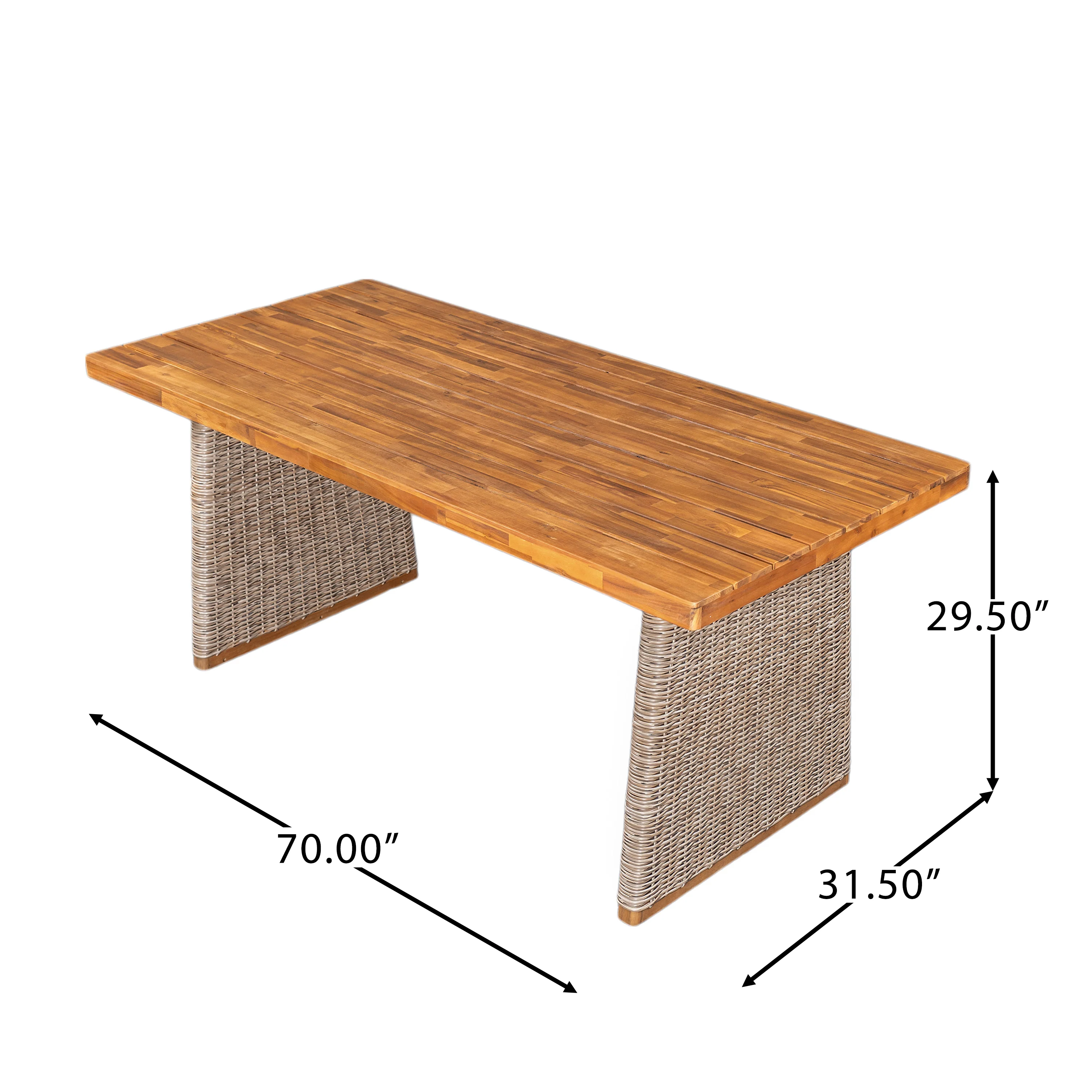 Outdoor 3 Piece Acacia Wood Dining Set with Handwoven Rattan Legs - Image 5