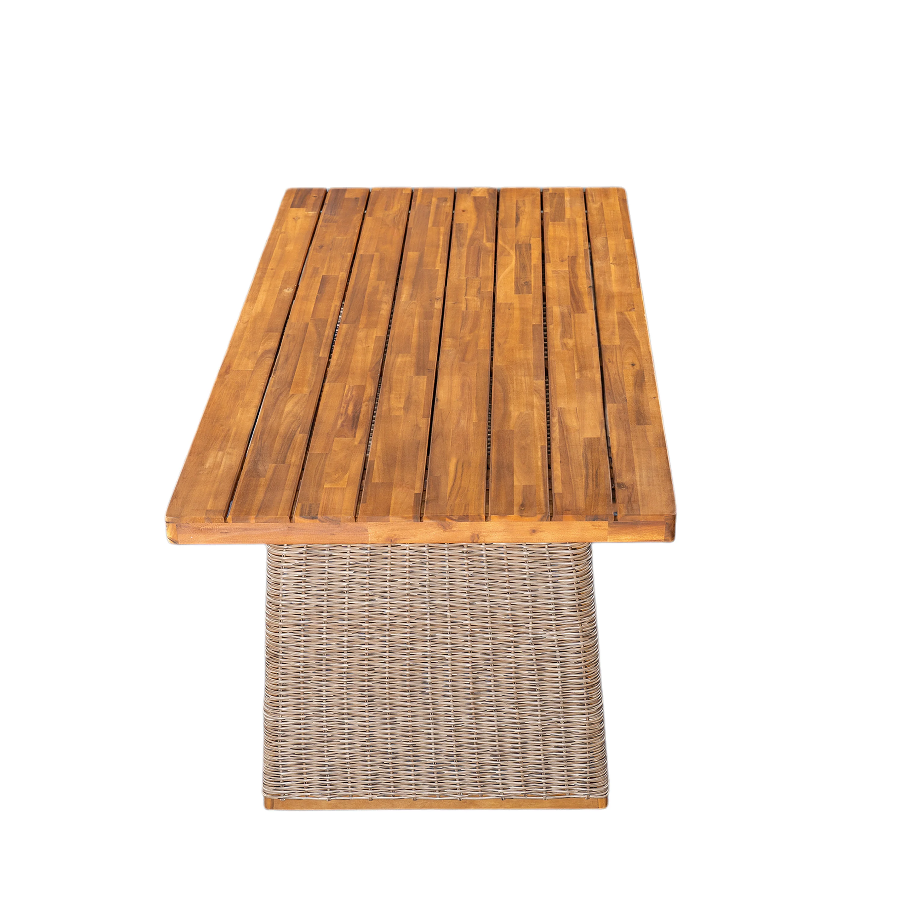 Outdoor 3 Piece Acacia Wood Dining Set with Handwoven Rattan Legs - Image 8