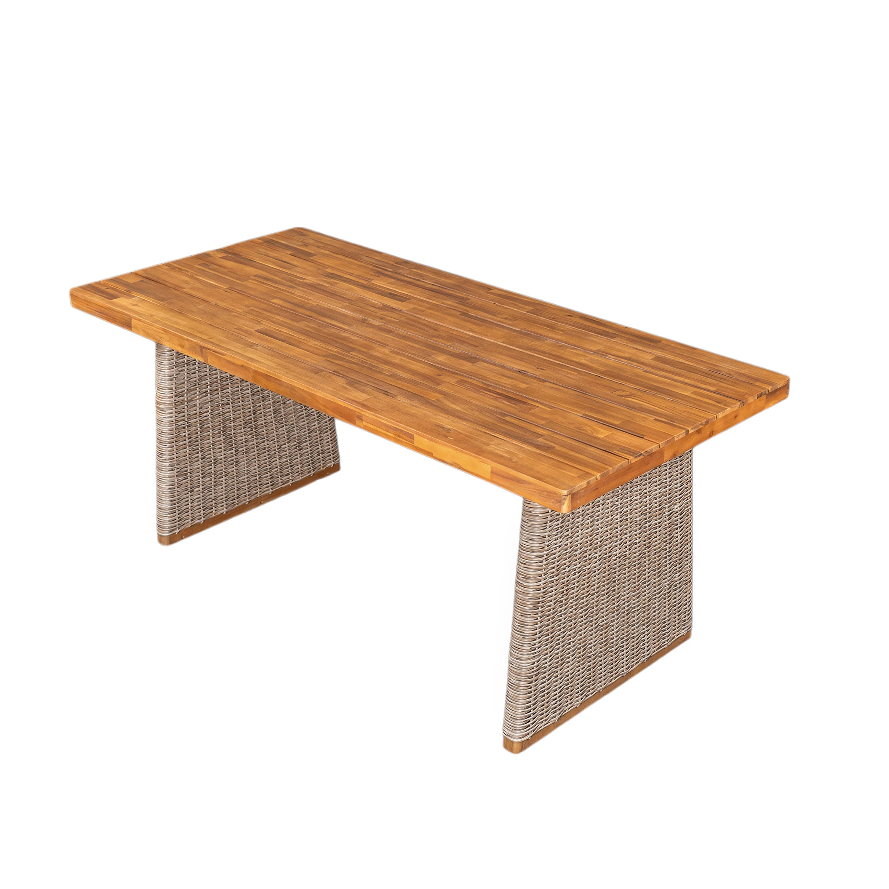 Outdoor 7 Pieces Acacia Wood Dining Set with Handwoven Rattan Legs - Image 11
