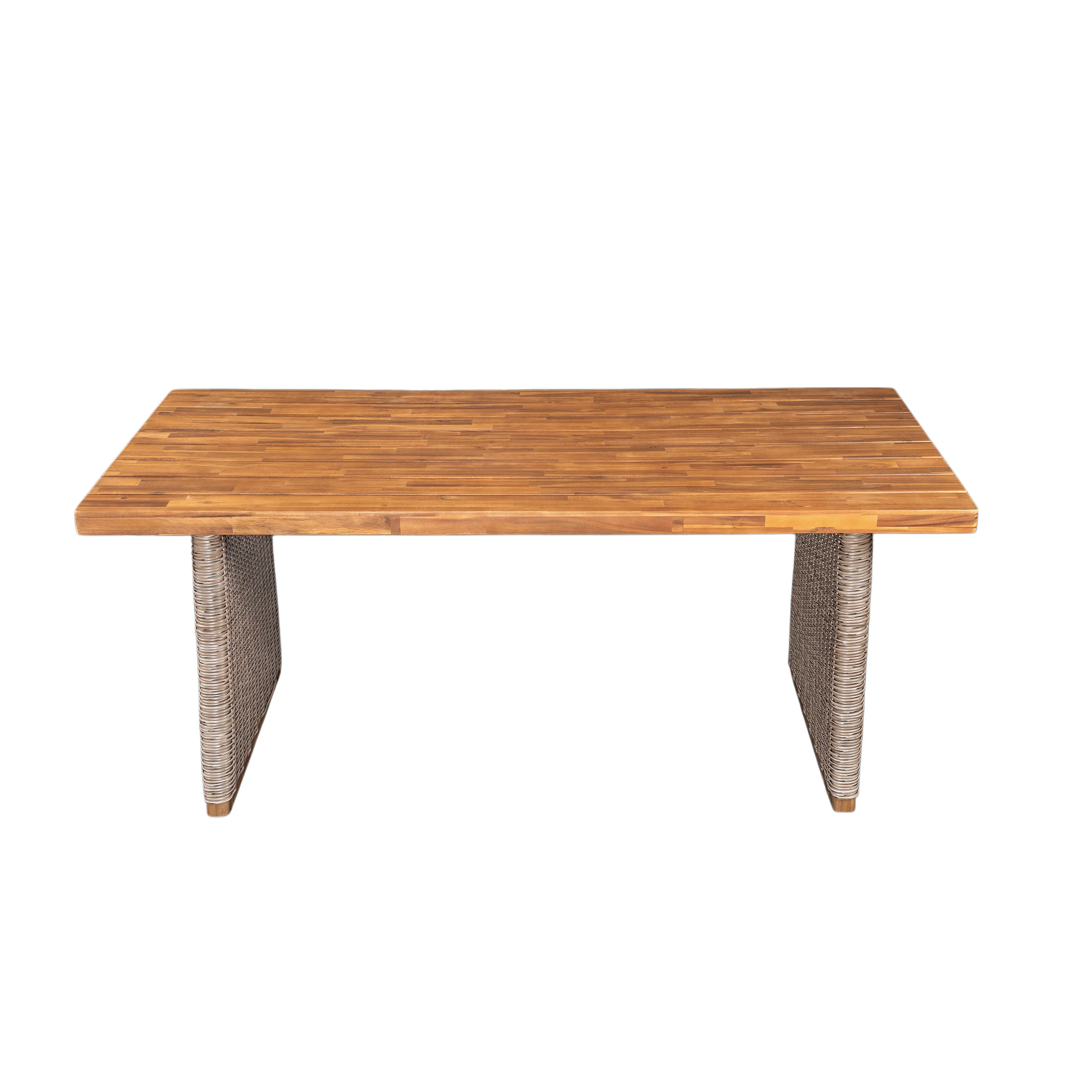 Outdoor 7 Pieces Acacia Wood Dining Set with Handwoven Rattan Legs - Image 4