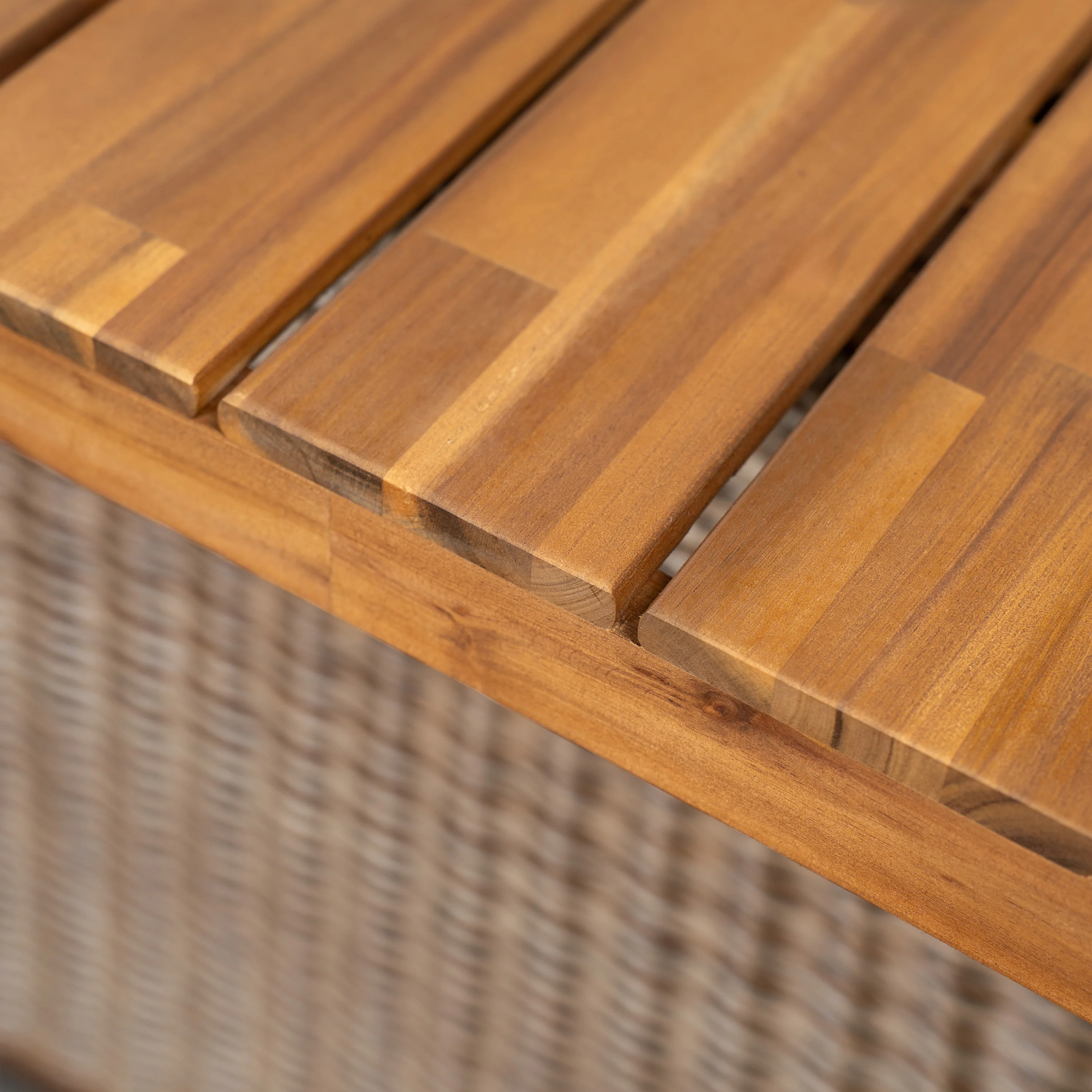 Outdoor 7 Pieces Acacia Wood Dining Set with Handwoven Rattan Legs - Image 9