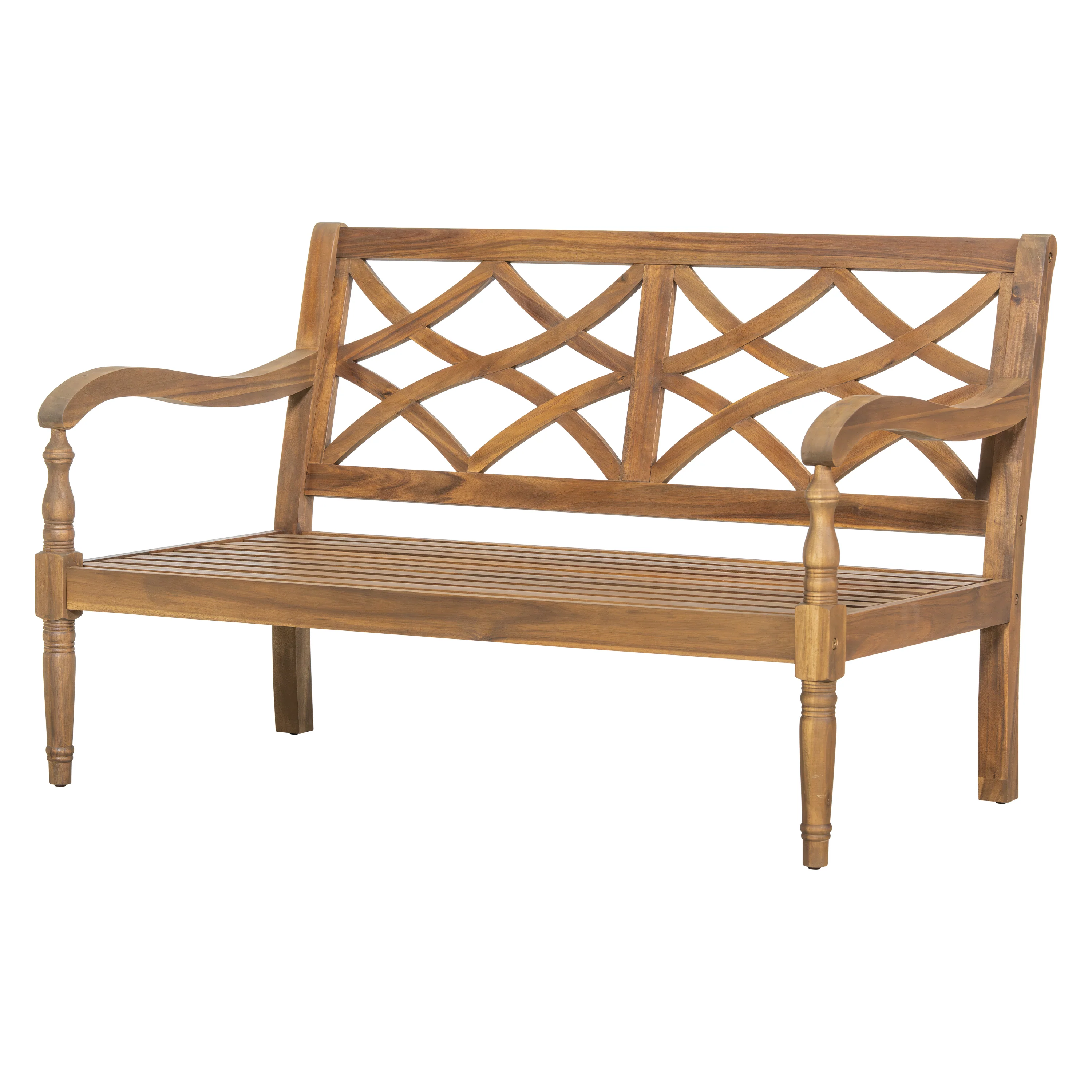 Walker Edison | Outdoor Acacia Wood 2 Piece Loveseat Sofa with Table - Image 7