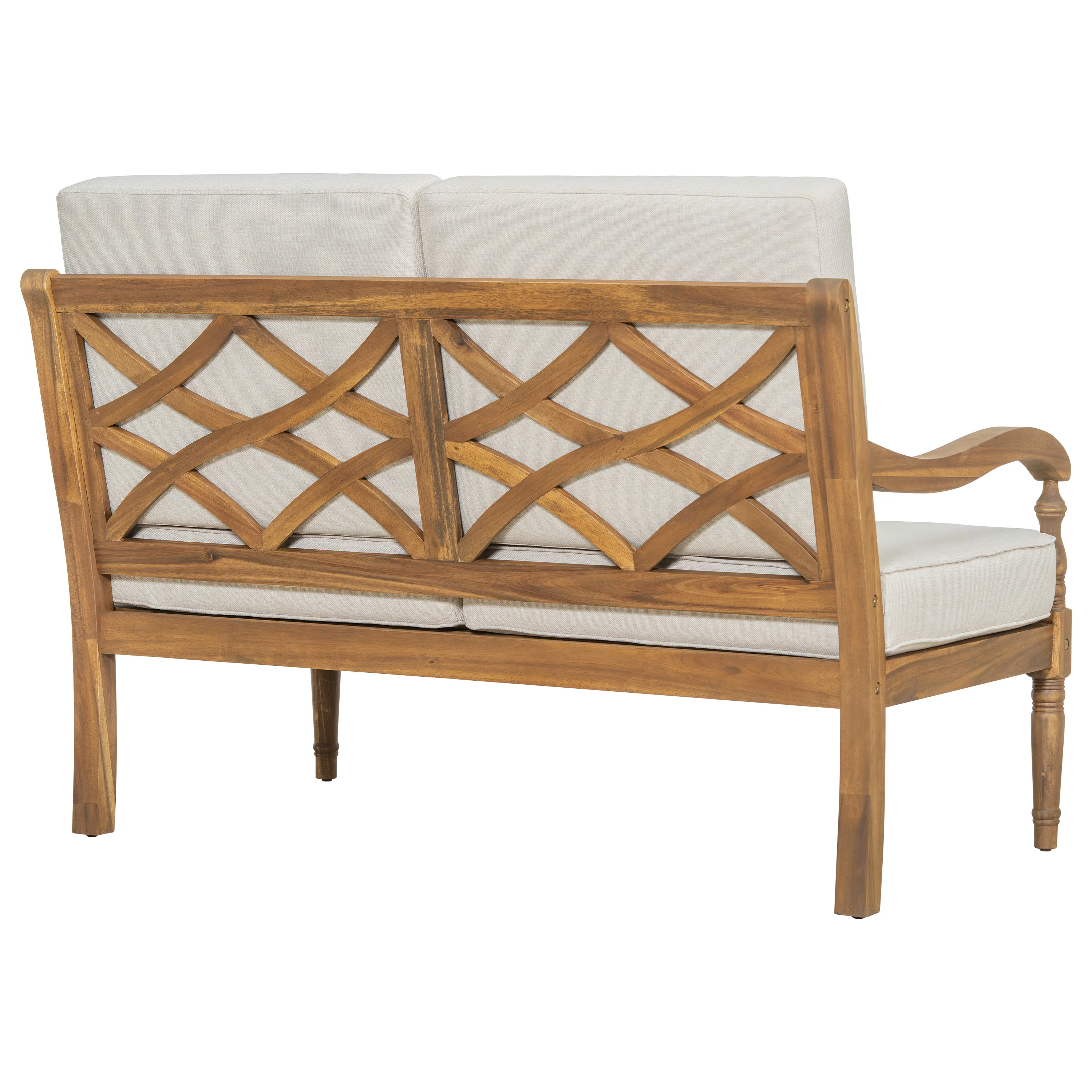 Walker Edison | Outdoor Acacia Wood 2 Piece Loveseat Sofa with Table - Image 9