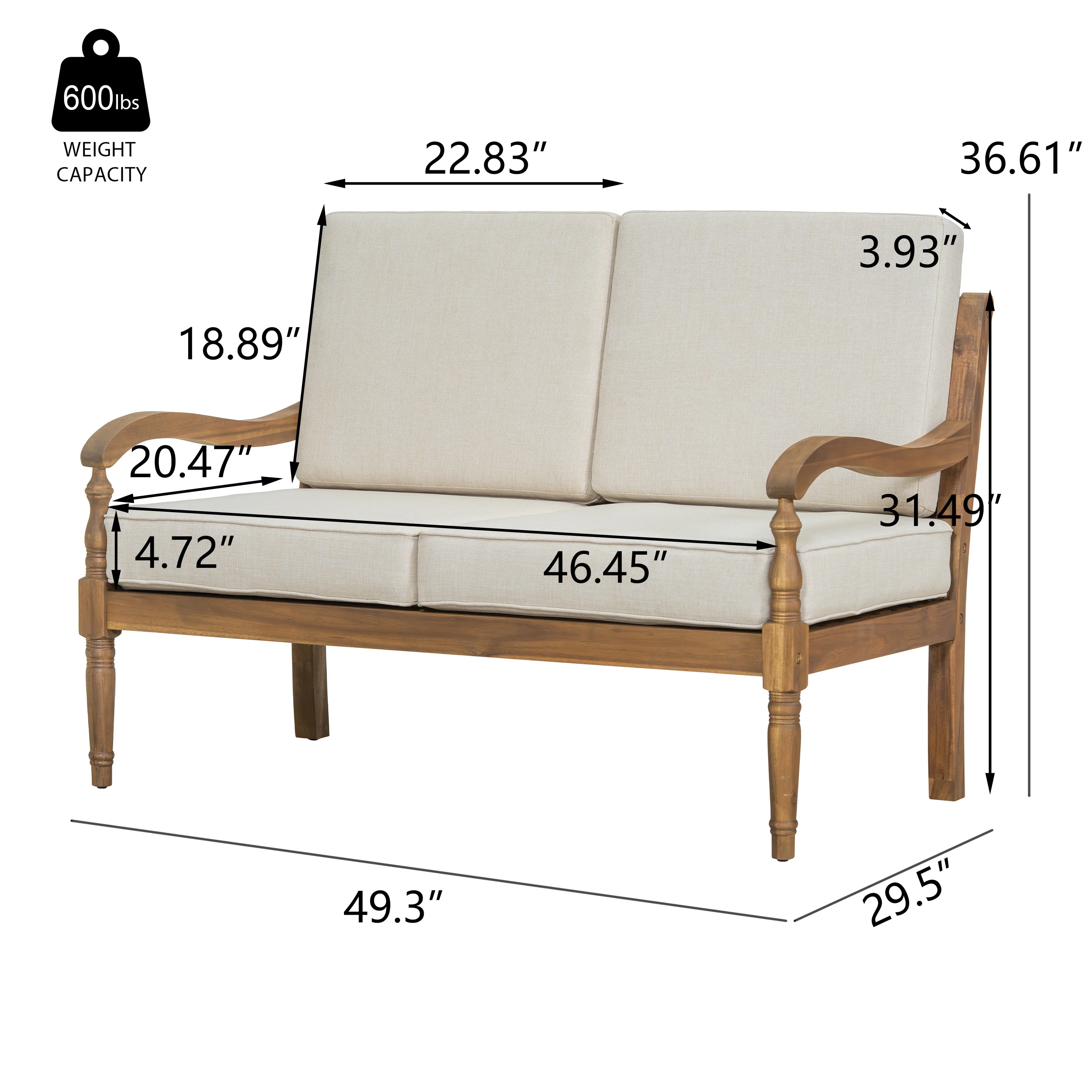 Walker Edison | Outdoor Acacia Wood Patio 4 Piece Sofa Set - Image 13