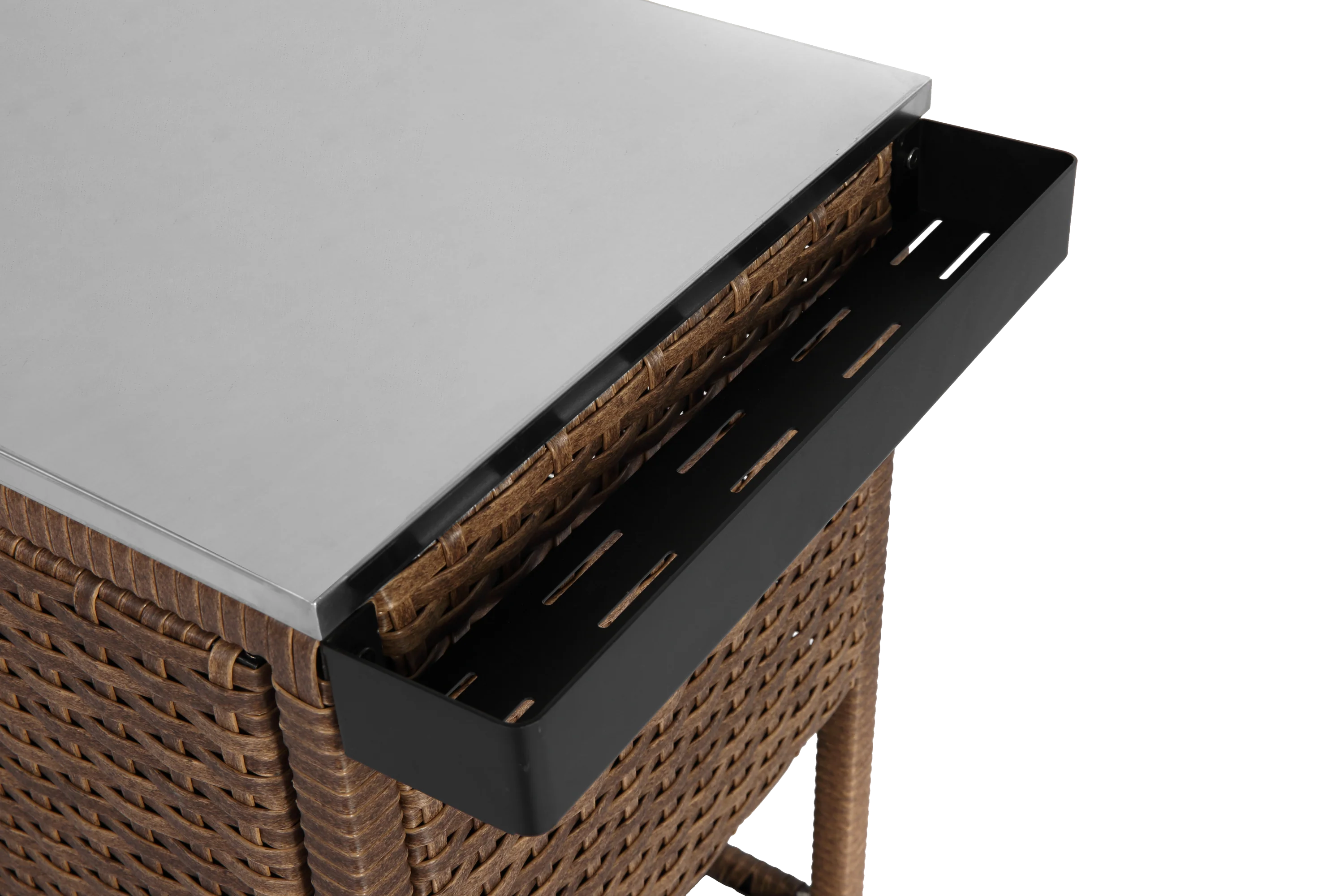 Walker Edison | Outdoor Brown Wicker Bar Cart - Image 11