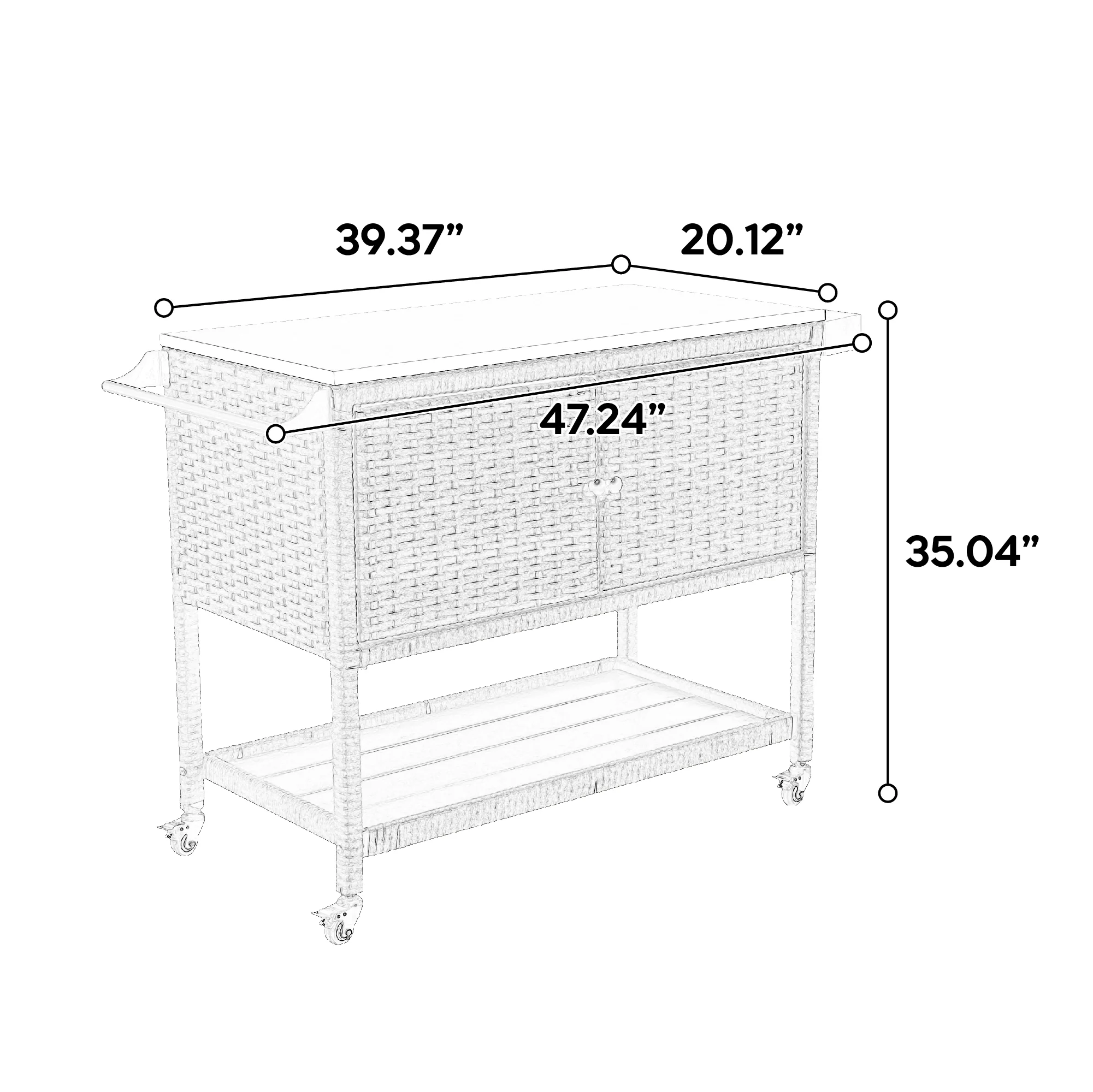 Walker Edison | Outdoor Brown Wicker Bar Cart - Image 3