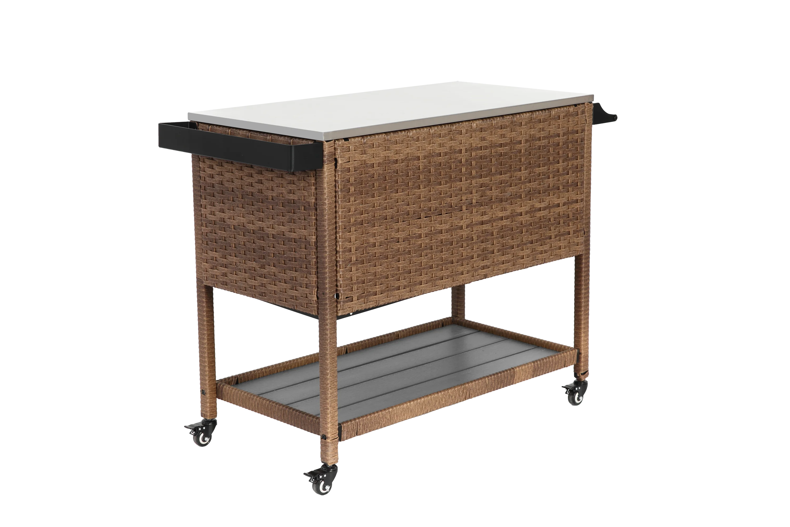 Walker Edison | Outdoor Brown Wicker Bar Cart - Image 7
