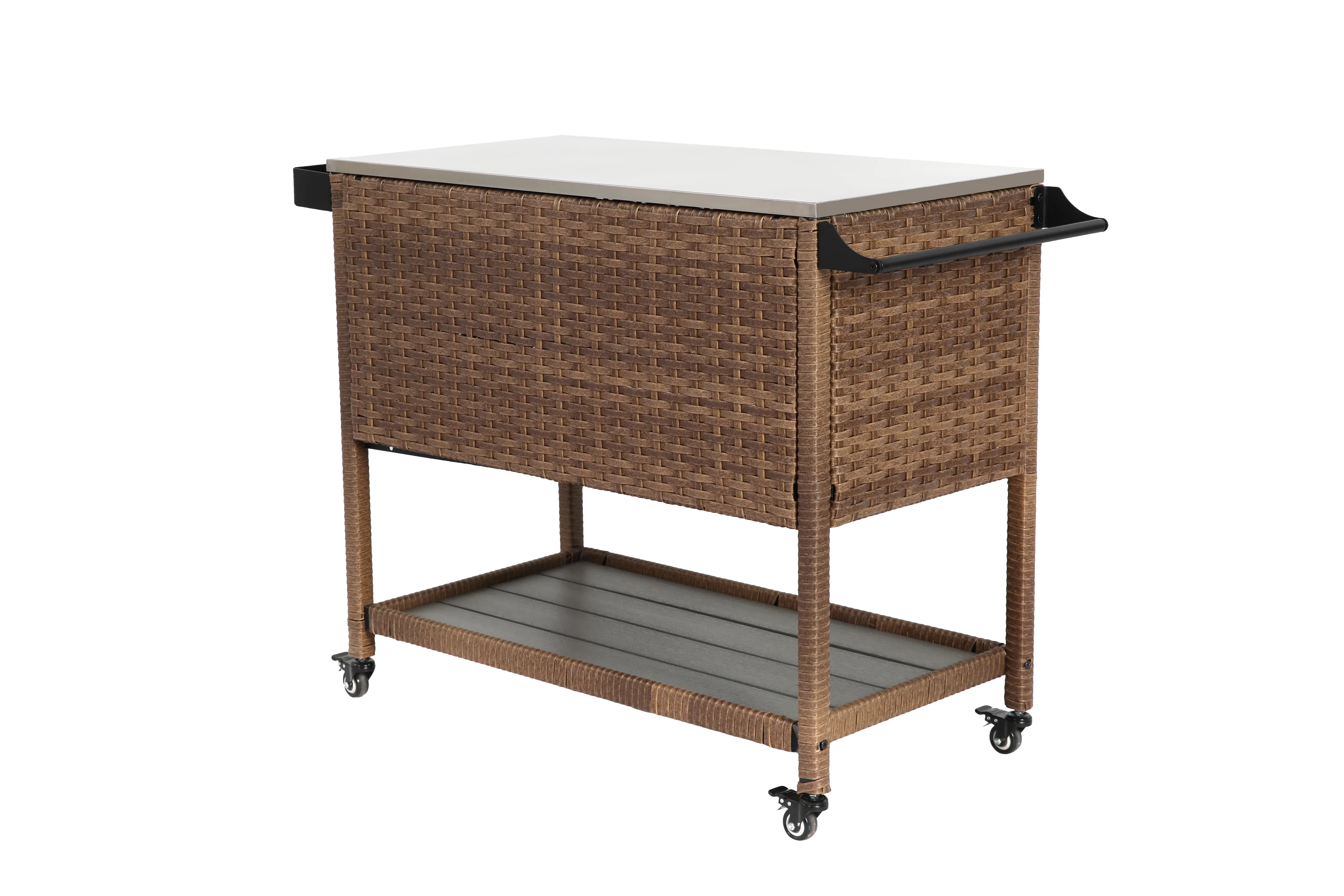 Walker Edison | Outdoor Brown Wicker Bar Cart - Image 9