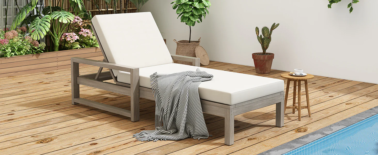 Outdoor Lounge Chair with Cushion & Adjustable Backrest - Image 23