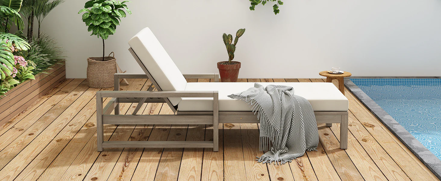 Outdoor Lounge Chair with Cushion & Adjustable Backrest - Image 26