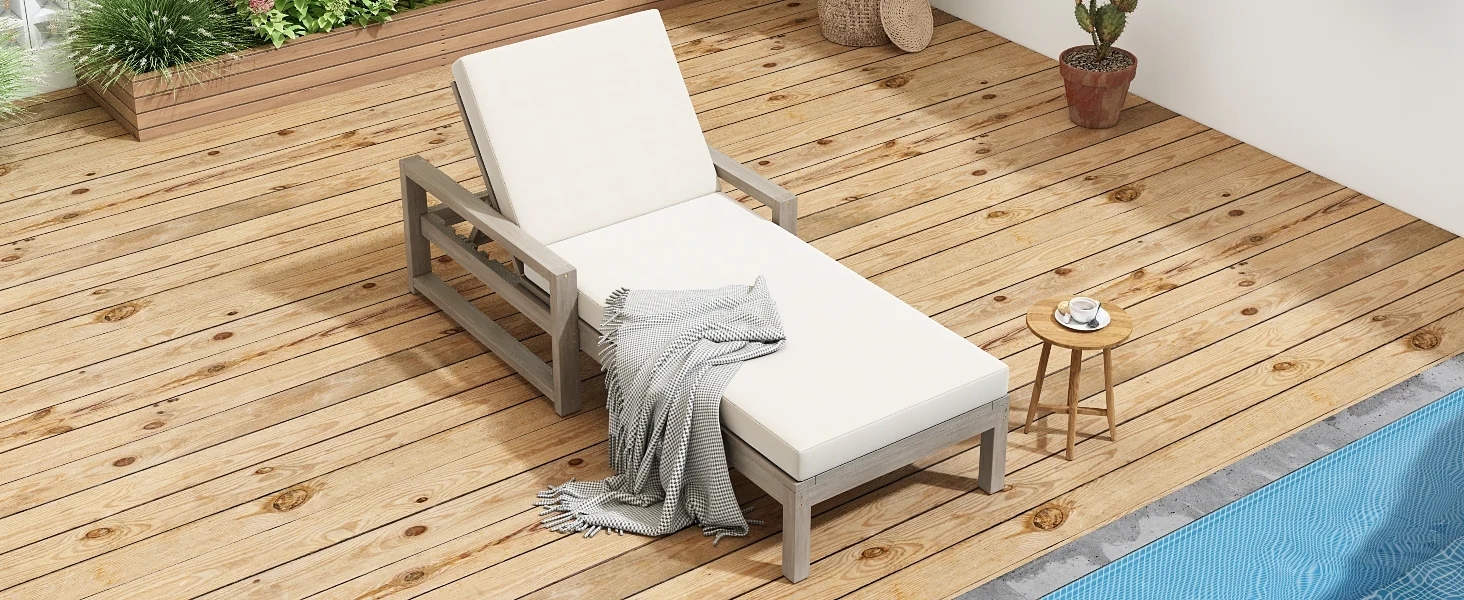 Outdoor Lounge Chair with Cushion & Adjustable Backrest - Image 27