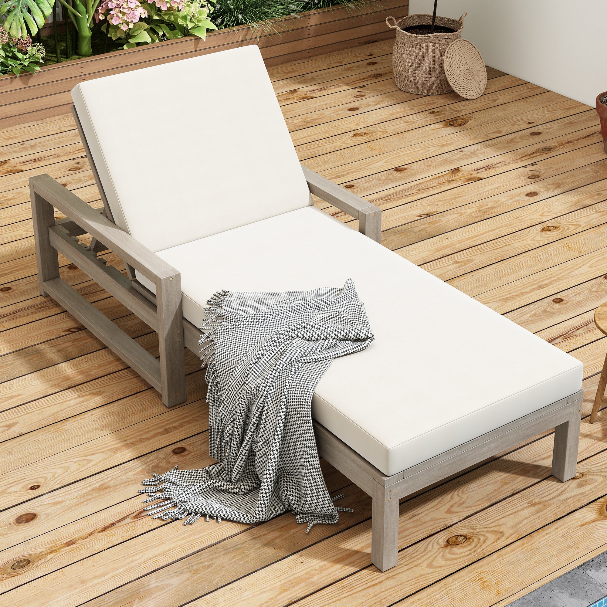 Outdoor Lounge Chair with Cushion & Adjustable Backrest - Image 3