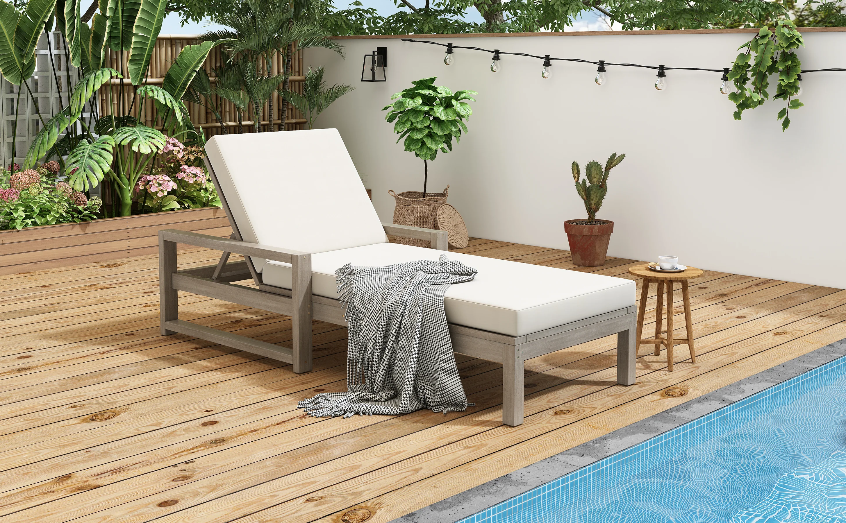 Outdoor Lounge Chair with Cushion & Adjustable Backrest - Image 30