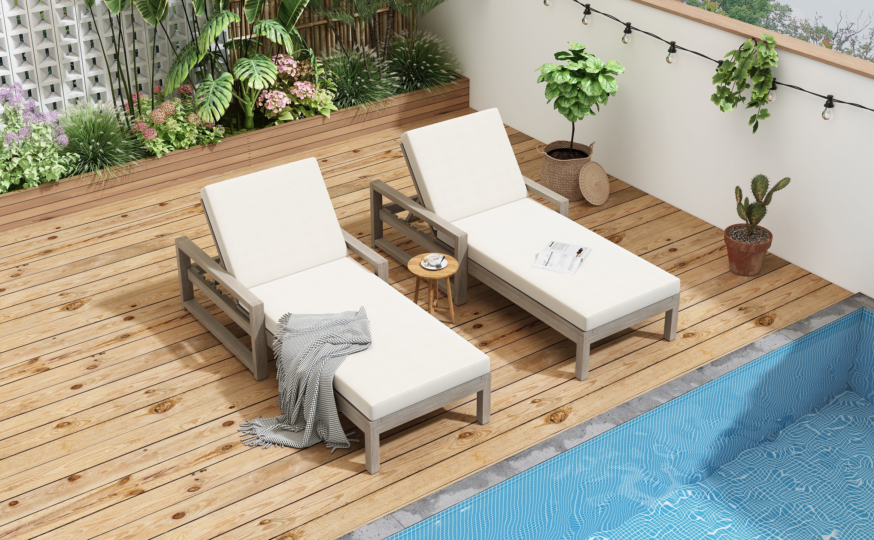 Outdoor Lounge Chair with Cushion & Adjustable Backrest - Image 32