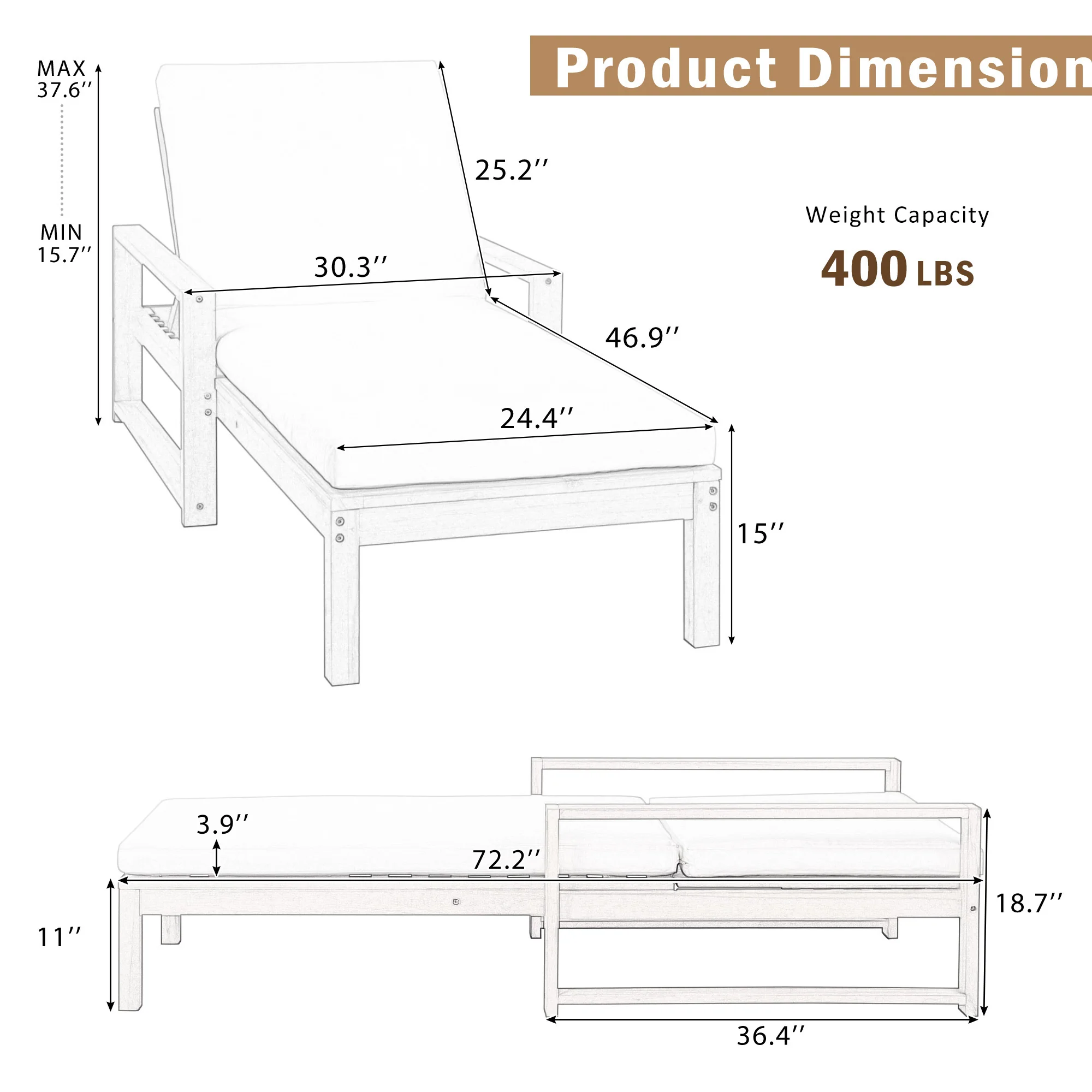 Outdoor Lounge Chair with Cushion & Adjustable Backrest - Image 4