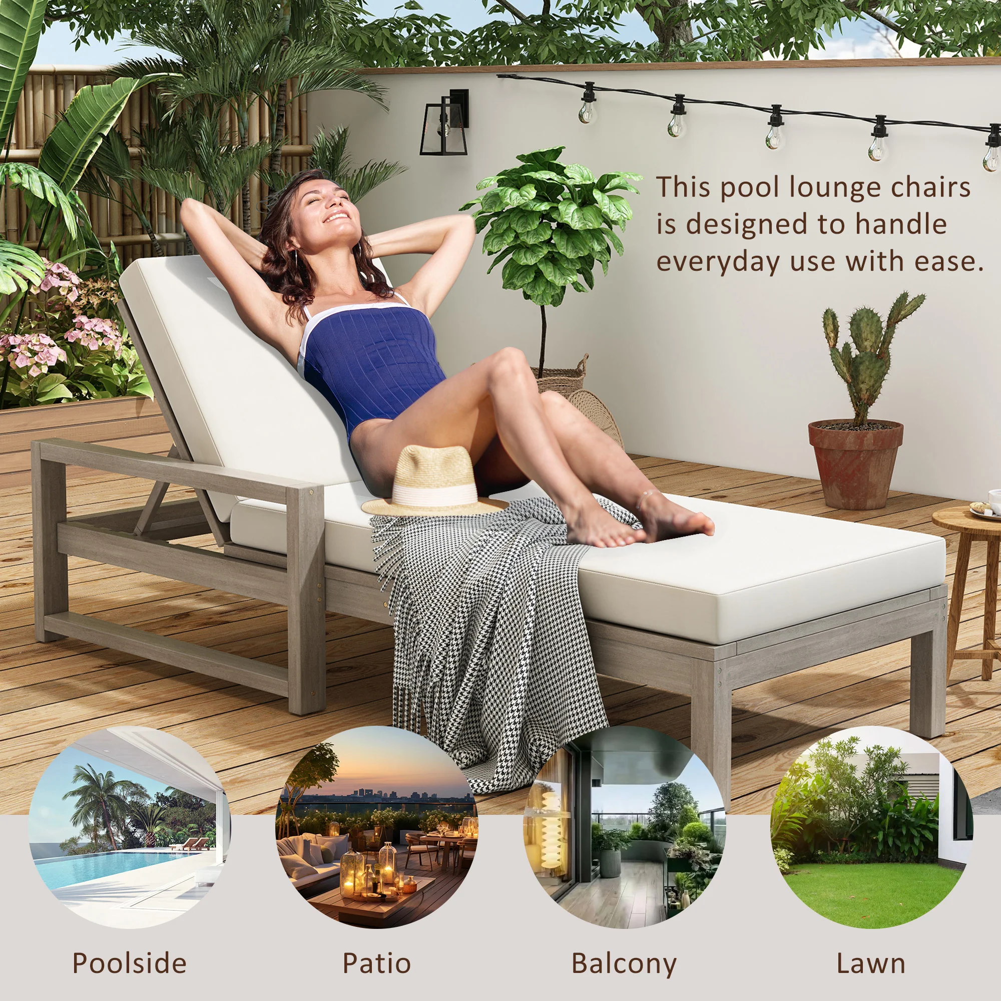 Outdoor Lounge Chair with Cushion & Adjustable Backrest - Image 8