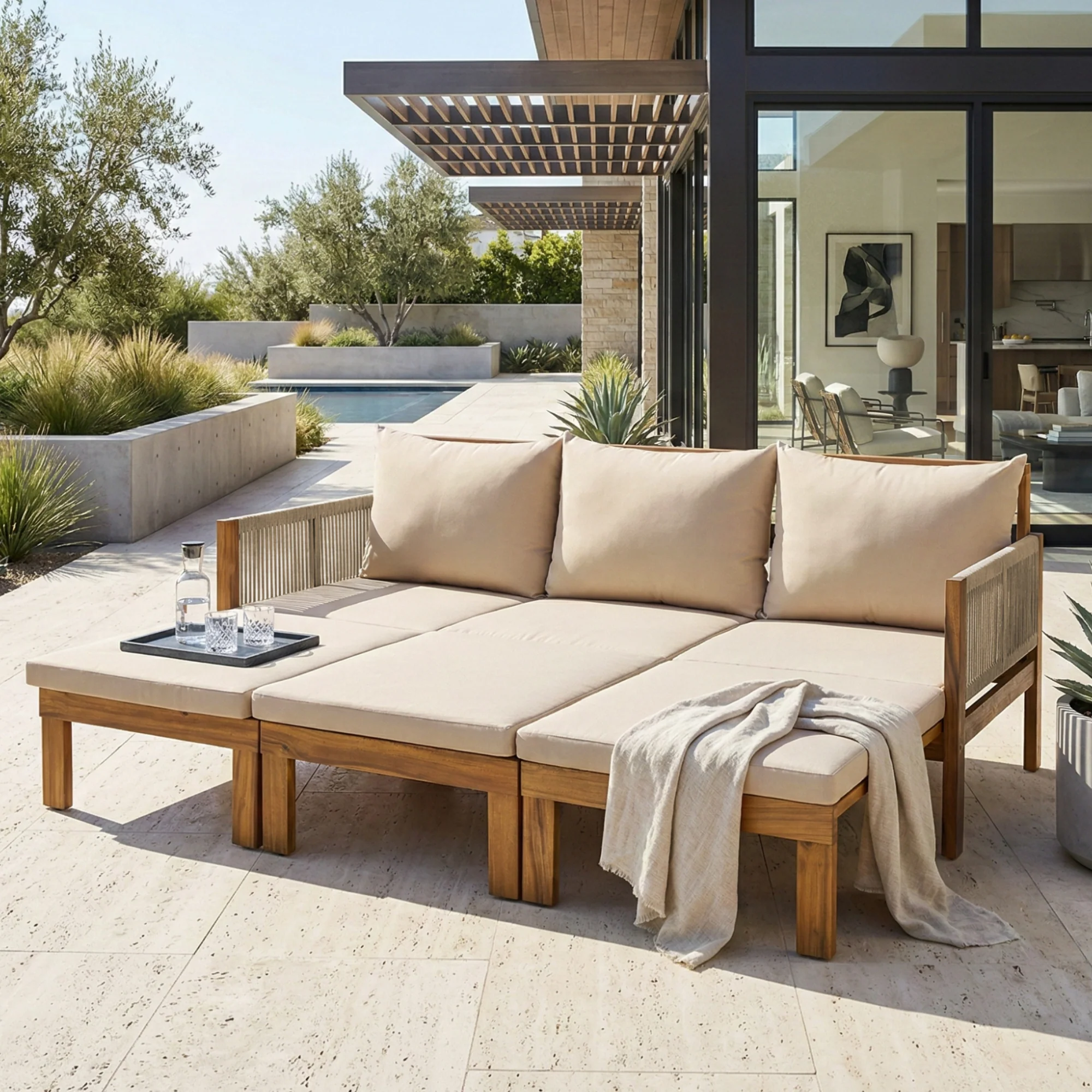 Outdoor Patio 3 Seat Sunbed Daybed Couch