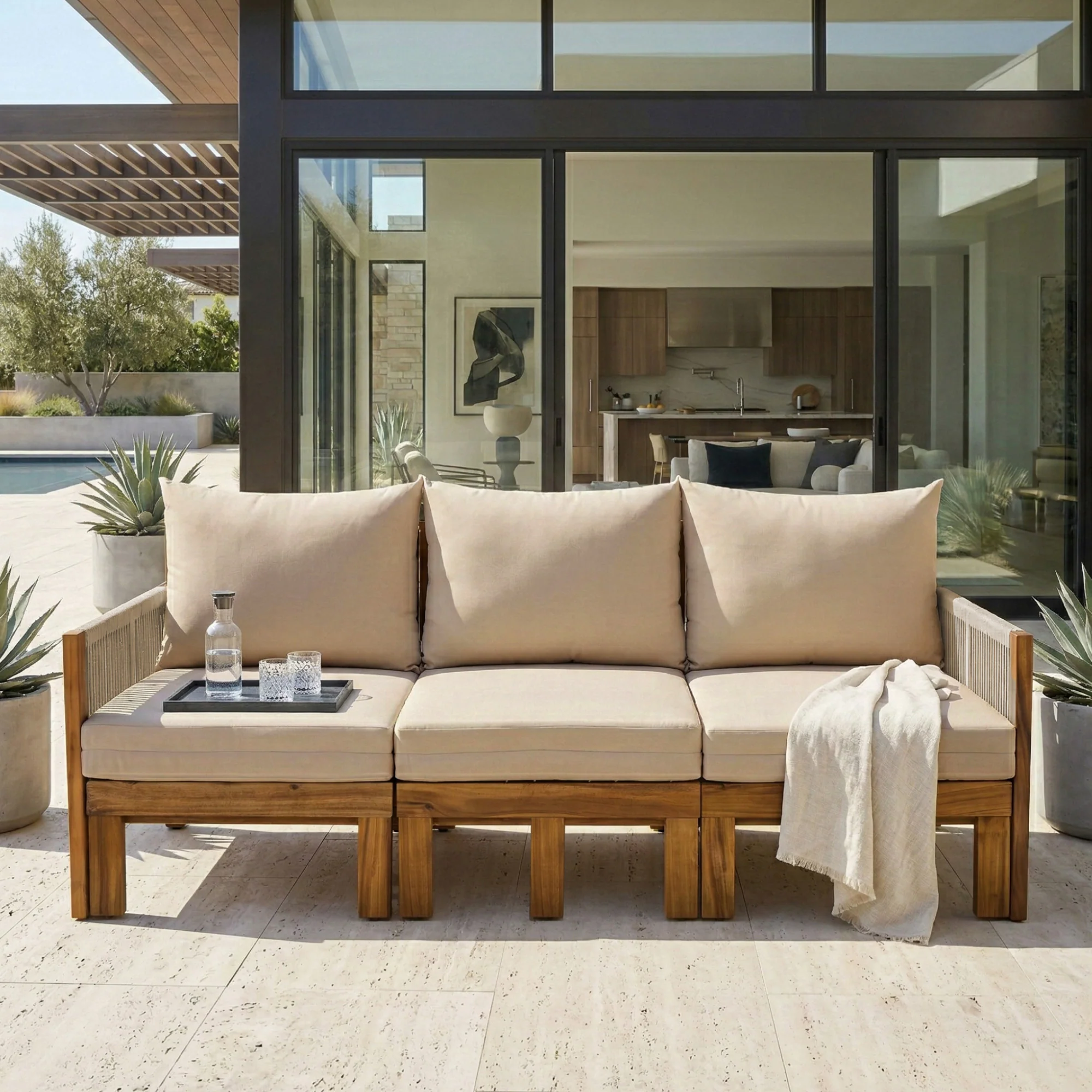 Outdoor Patio 3 Seat Sunbed Daybed Couch - Image 2
