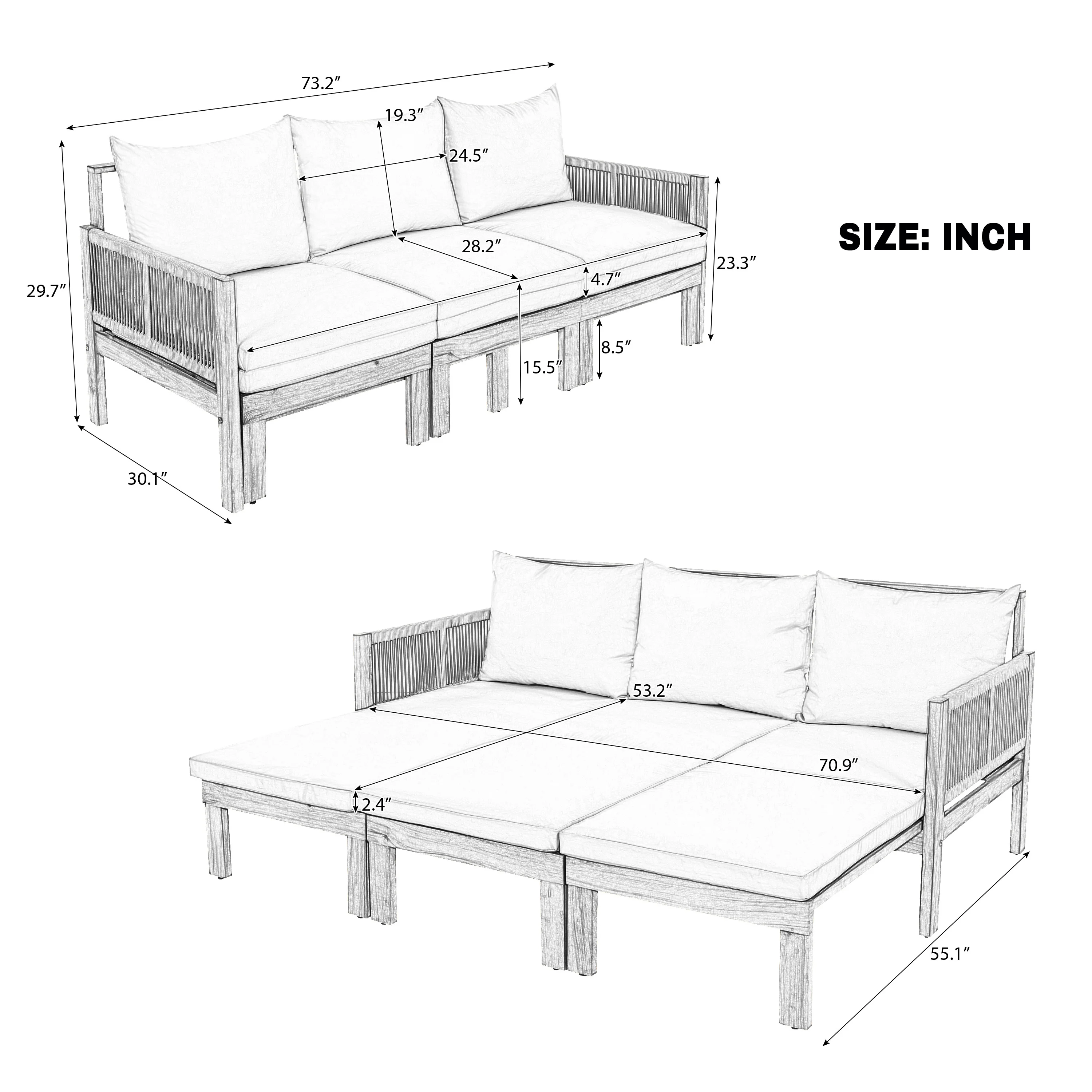 Outdoor Patio 3 Seat Sunbed Daybed Couch - Image 5