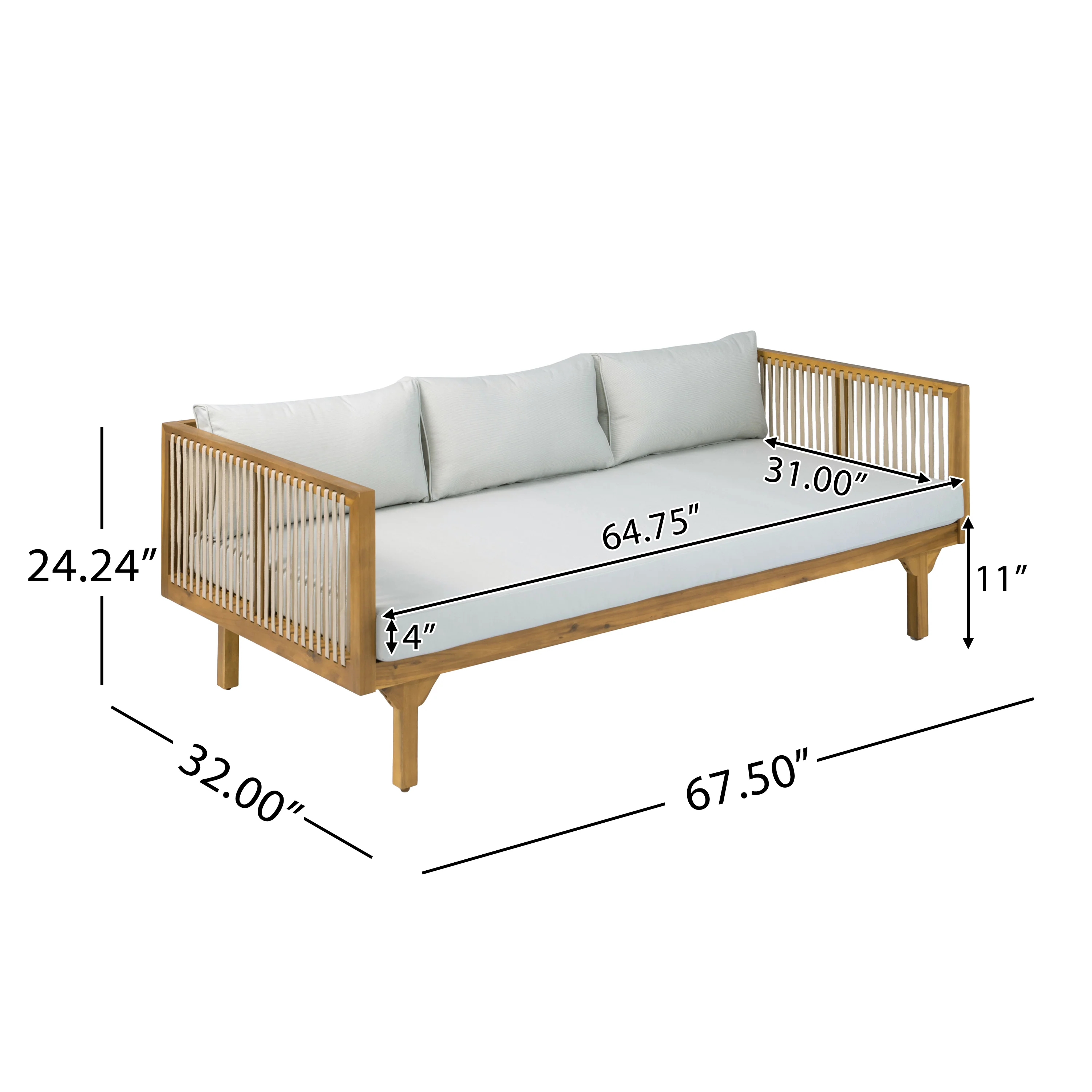 Outdoor Patio Acacia Wood Deep Seat Sofa Daybed - Image 3