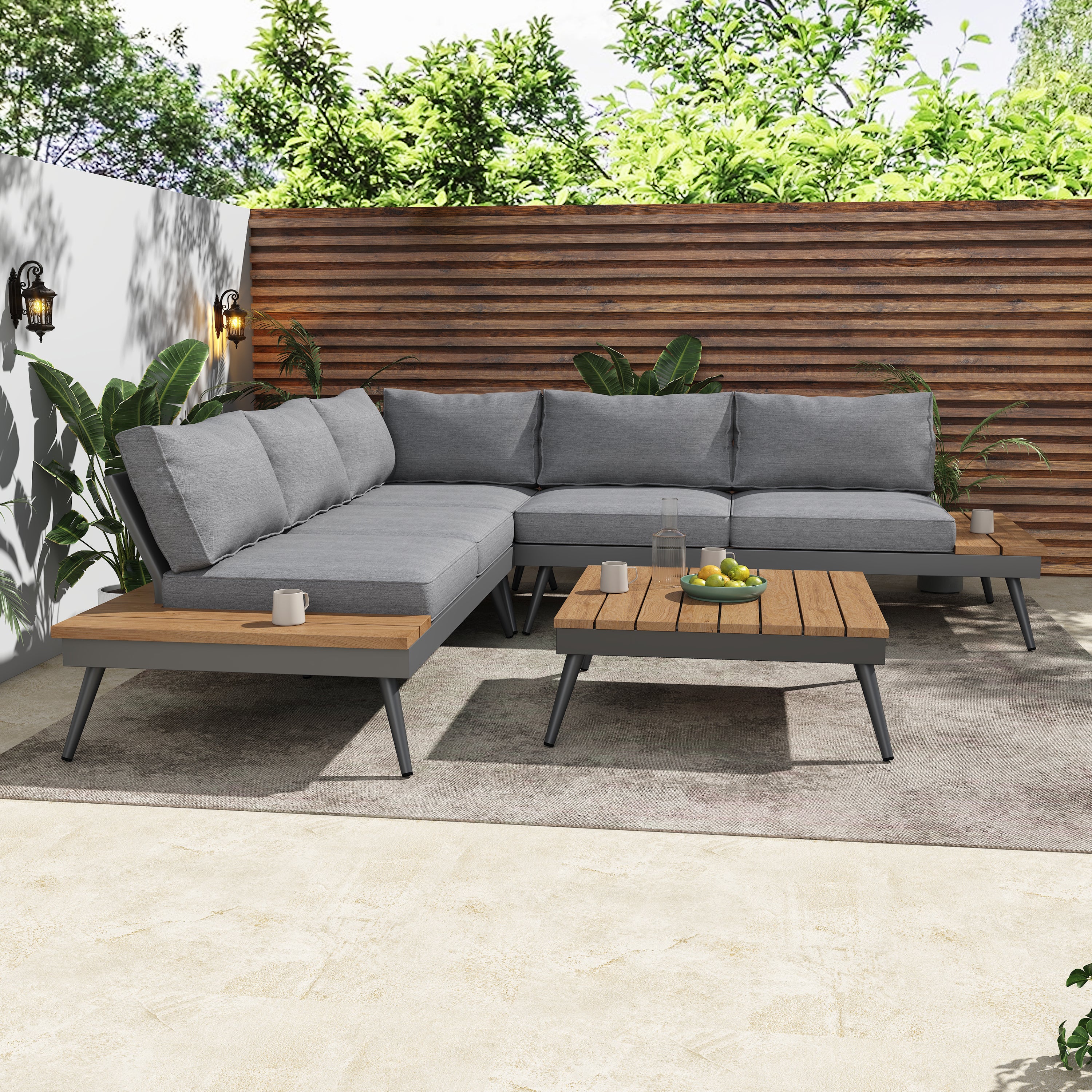 Outdoor Patio Sectional Sofa with Cushions & Table Set - Image 2